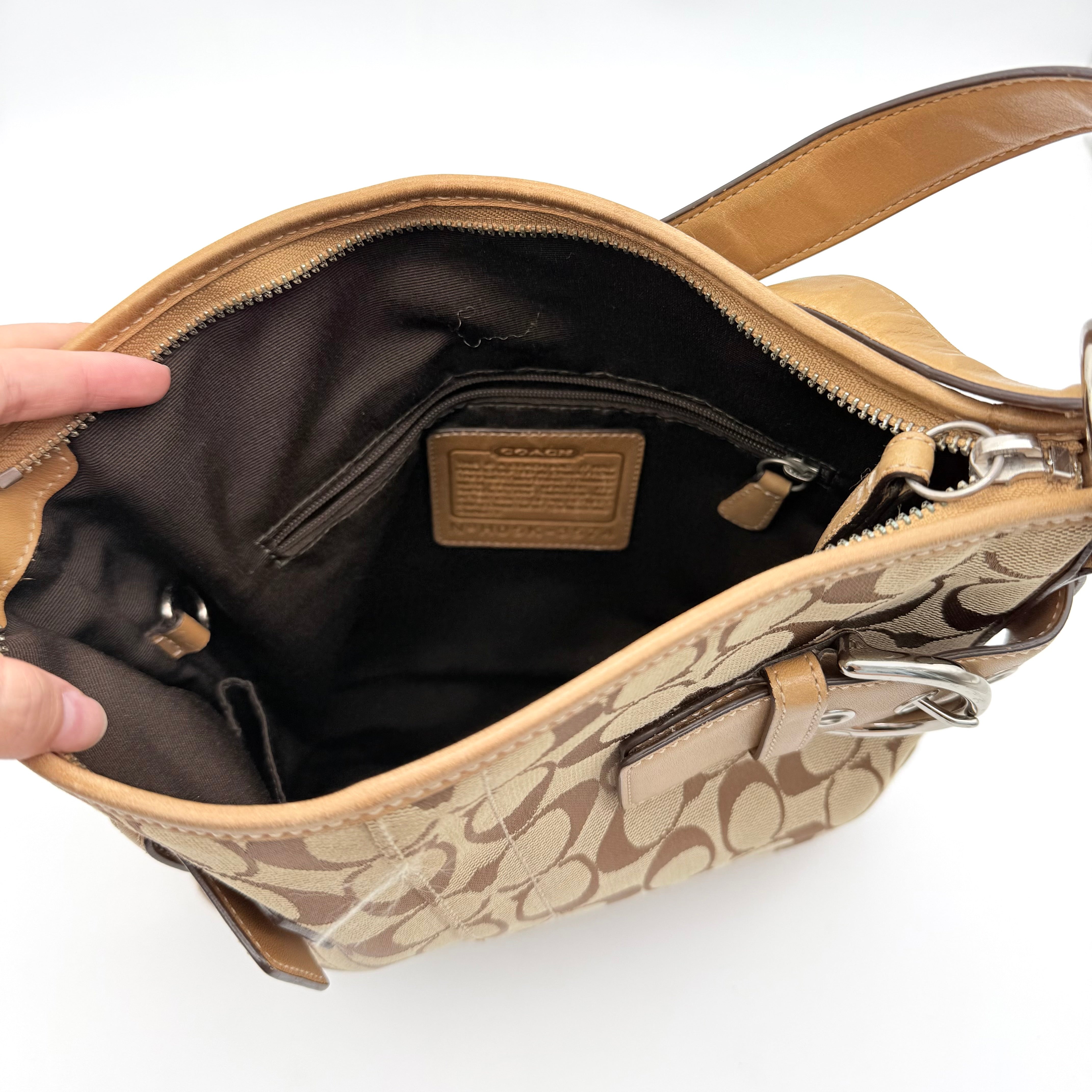 Coach 2Way Signature Canvas Shoulder Bag Beige/Tan