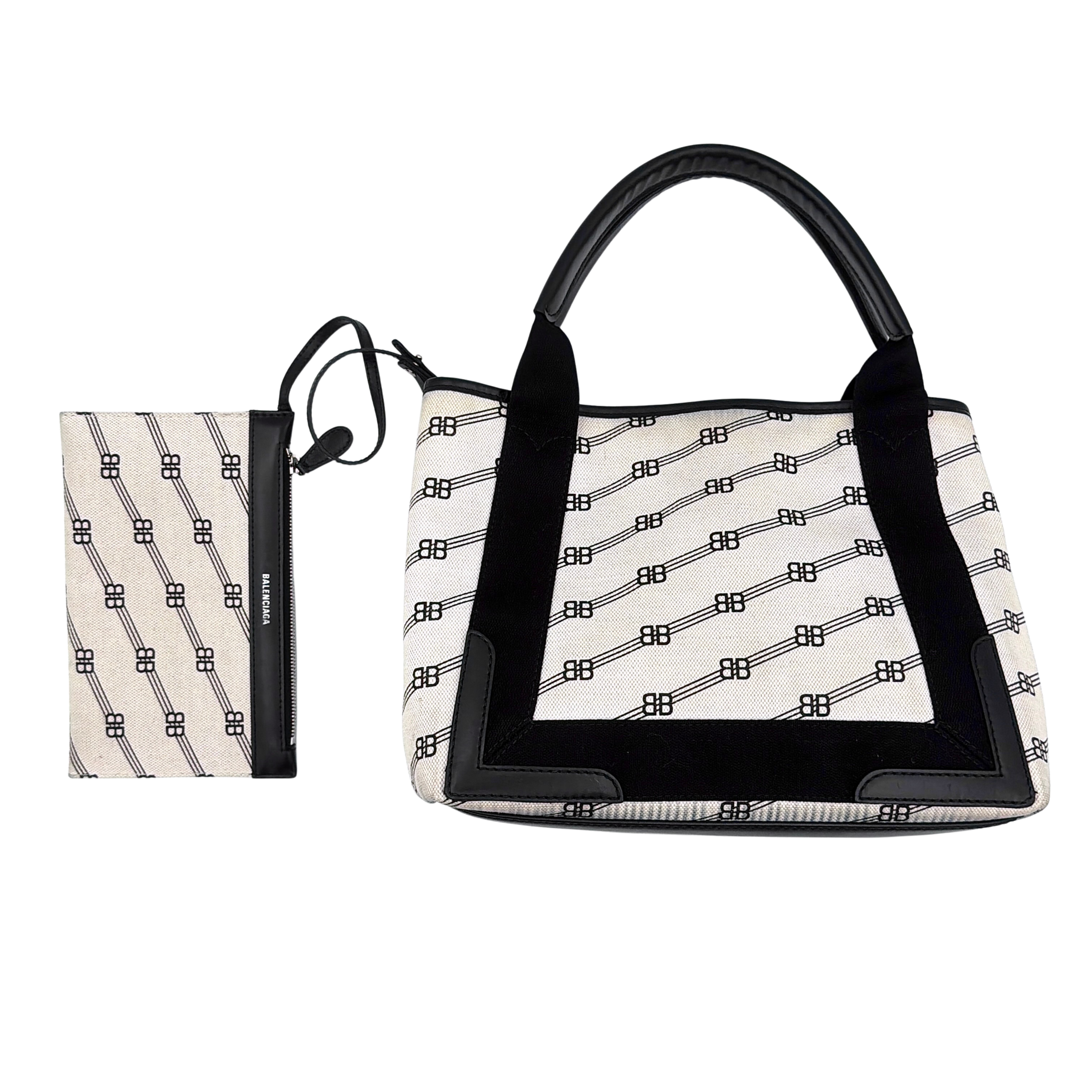 Balenciaga BB Navy Cabas Hobo Tote Bag Black/Cream