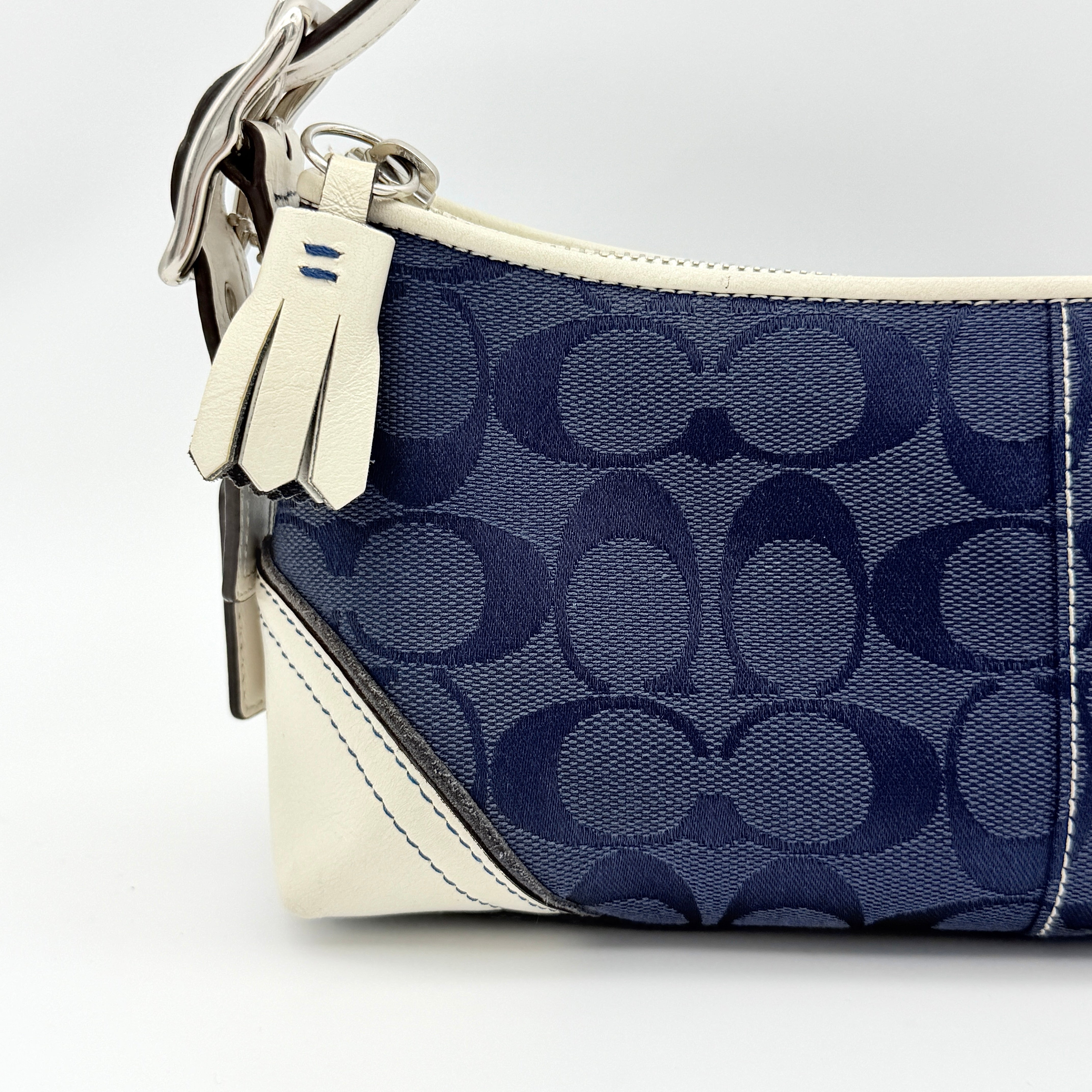Coach Y2K Hampton Demi Baguette Shoulder Bag Navy/Ivory