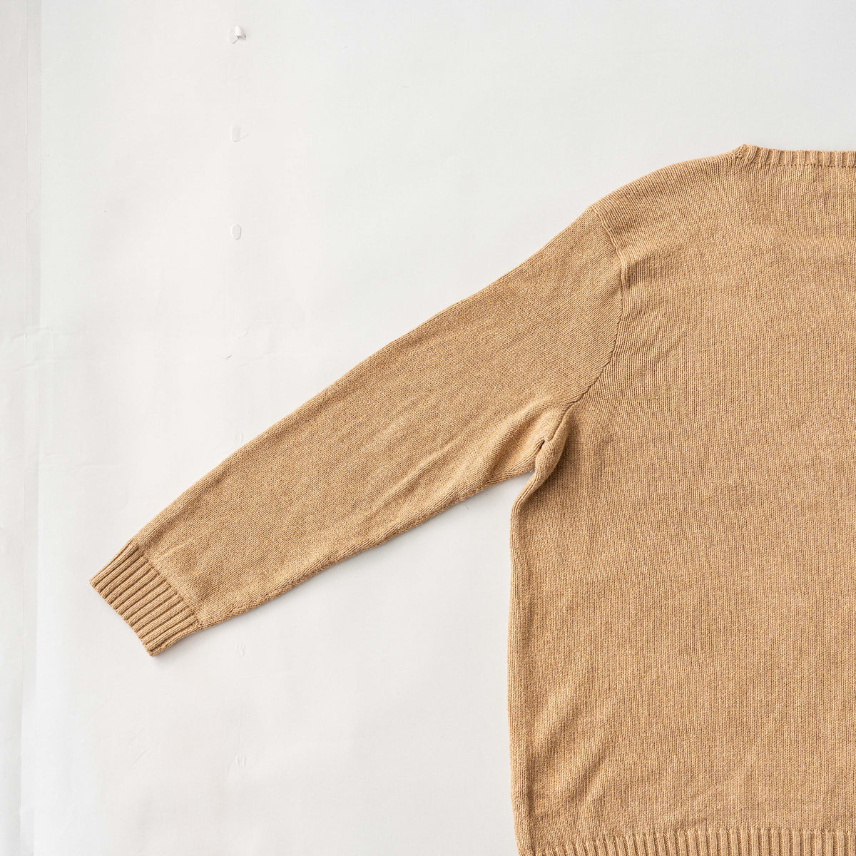 Polo Ralph Lauren brown Pima cotton knit crewneck sweater with embroidered pony logo, displayed flat.