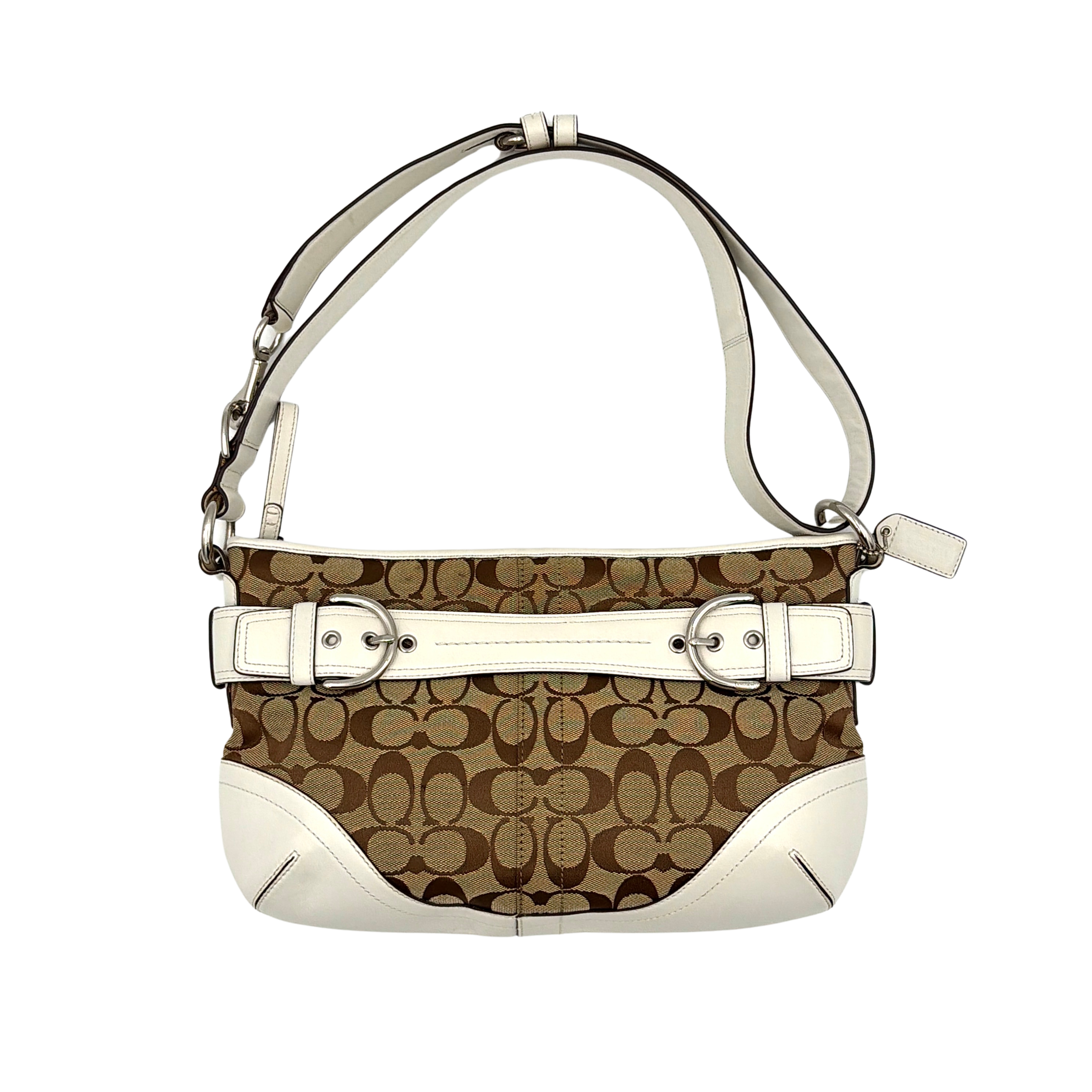 Coach 2Way Signature Sufflette Shoulder Bag Beige/White