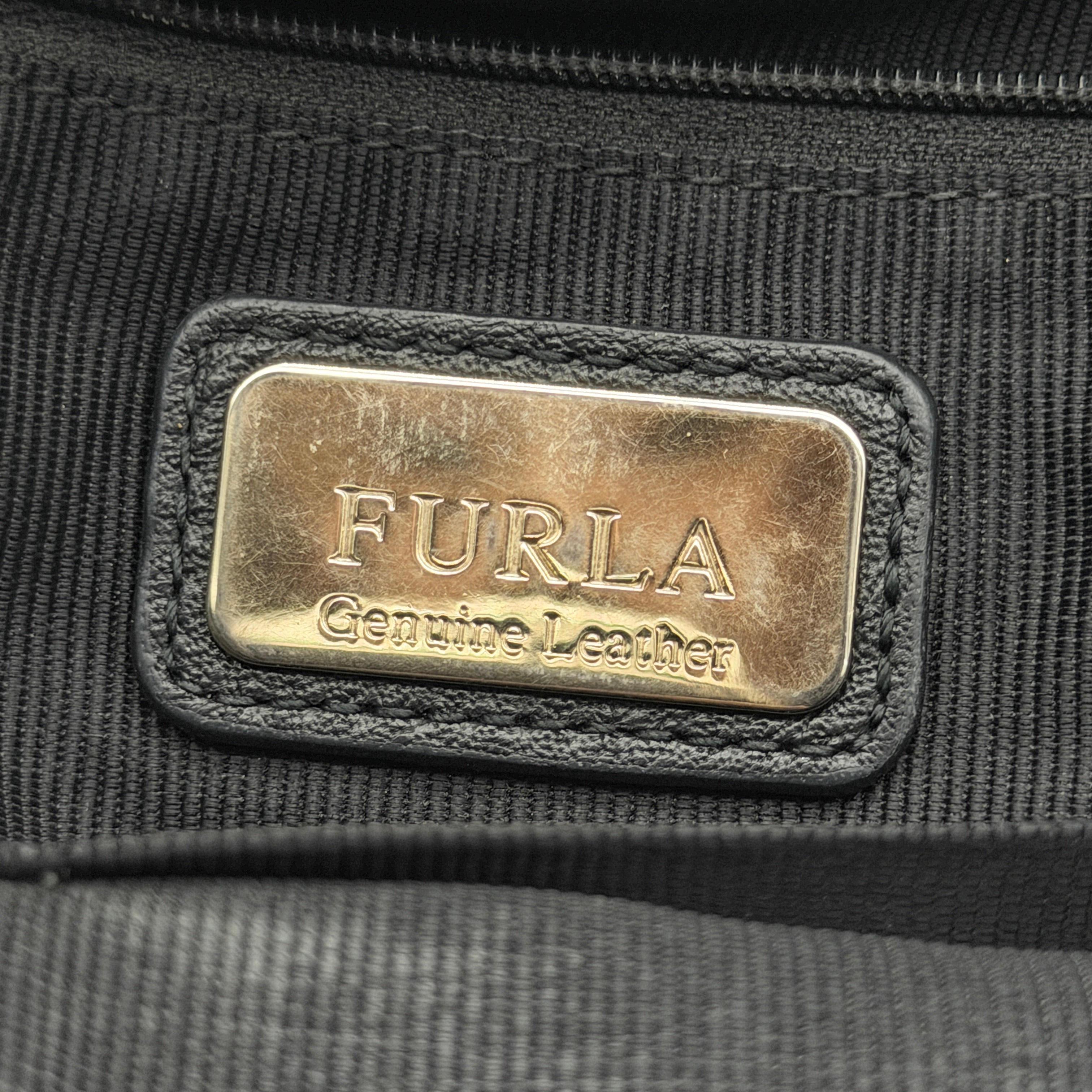 Furla 2Way Leather Zip Top Tote Bag Black