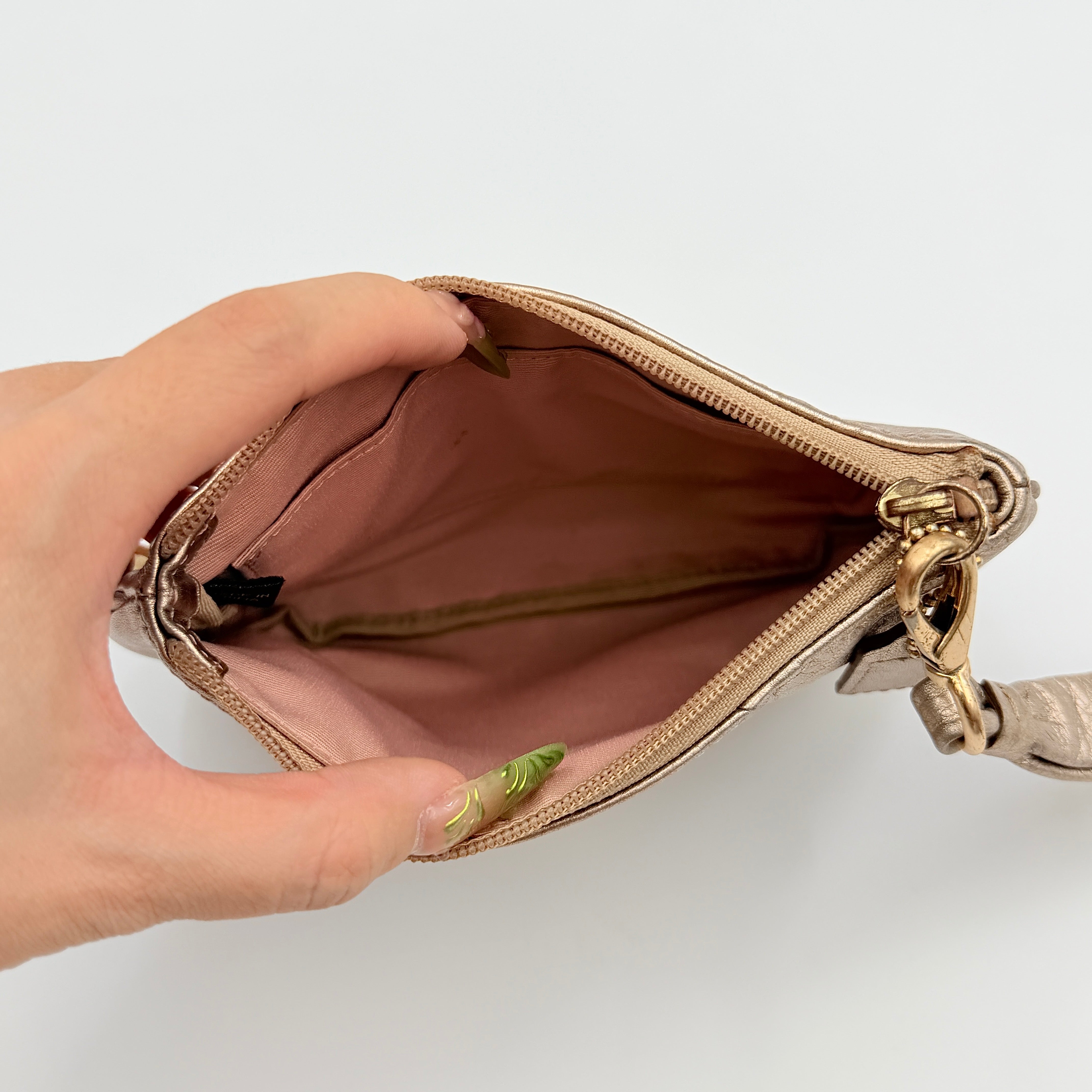 Coach Leather Metallic Wristlet Rose Gold