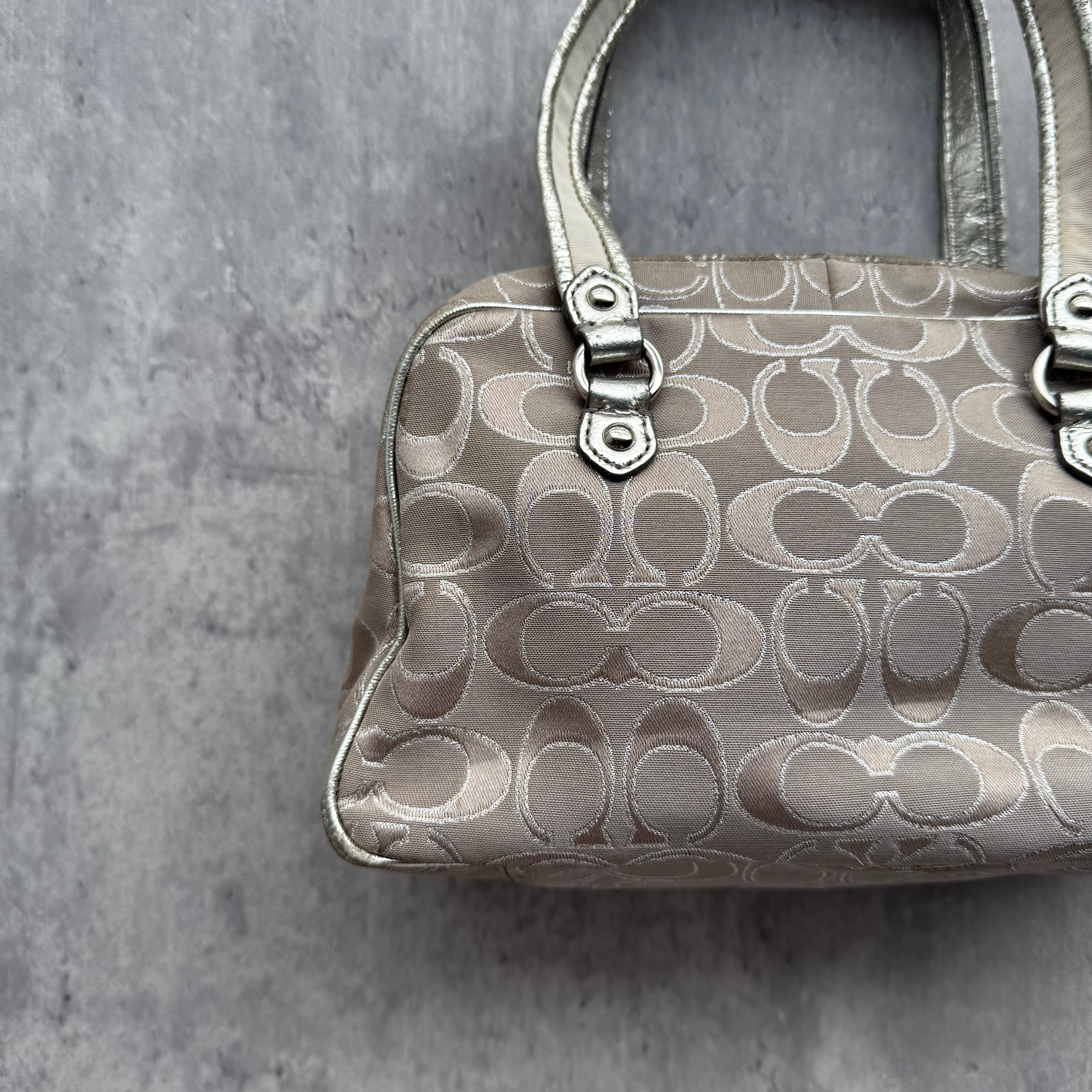 Coach Signature Poppy Metallic Shoulder Bag Silver/Grey