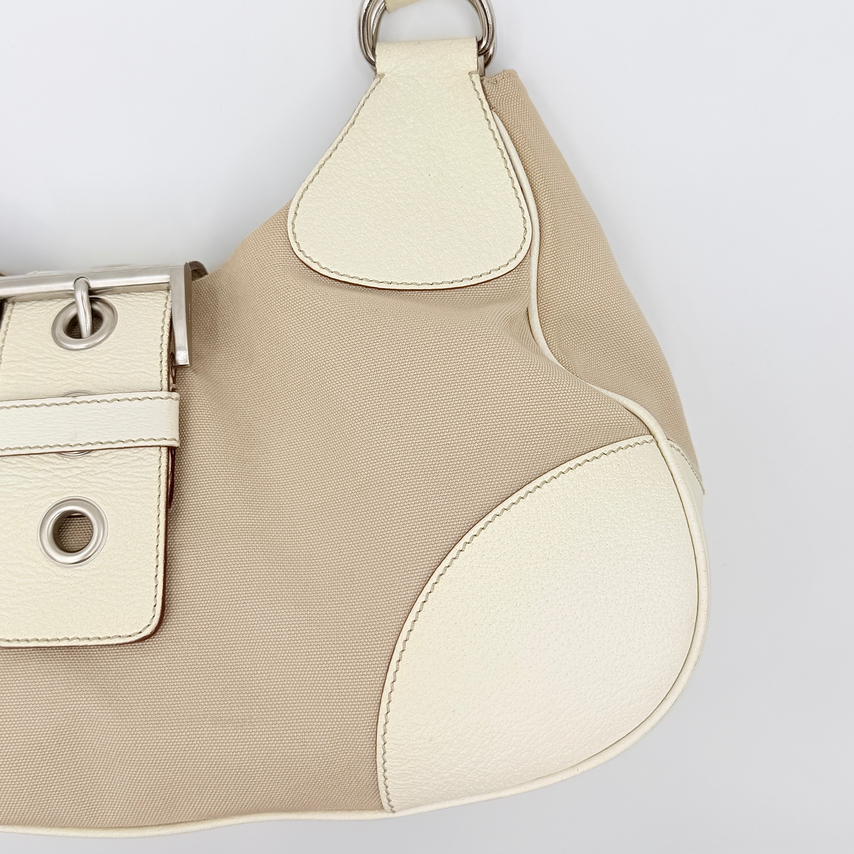 Prada Enamelled Moon Shoulder Bag Beige/Cream