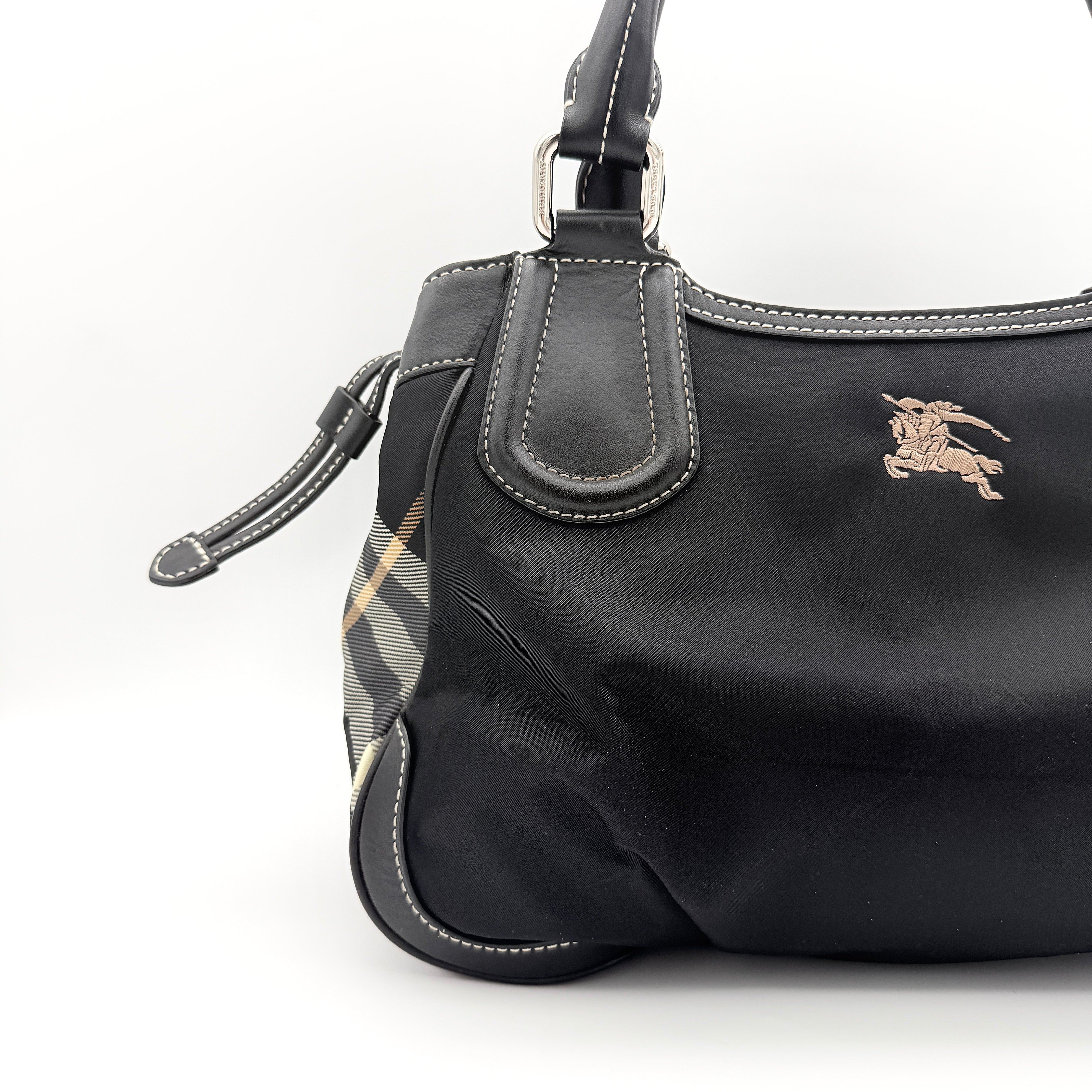 Burberry Blue Label Nova Check Logo Nylon Shoulder bag Black/Grey