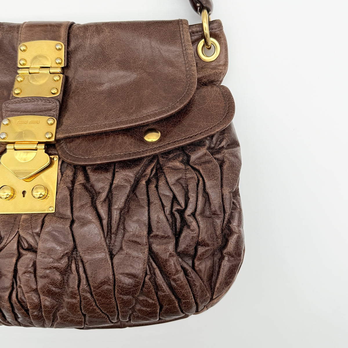 Miu Miu 2Way Matelasse Coffer Hobo Shoulder Bag Dark Brown