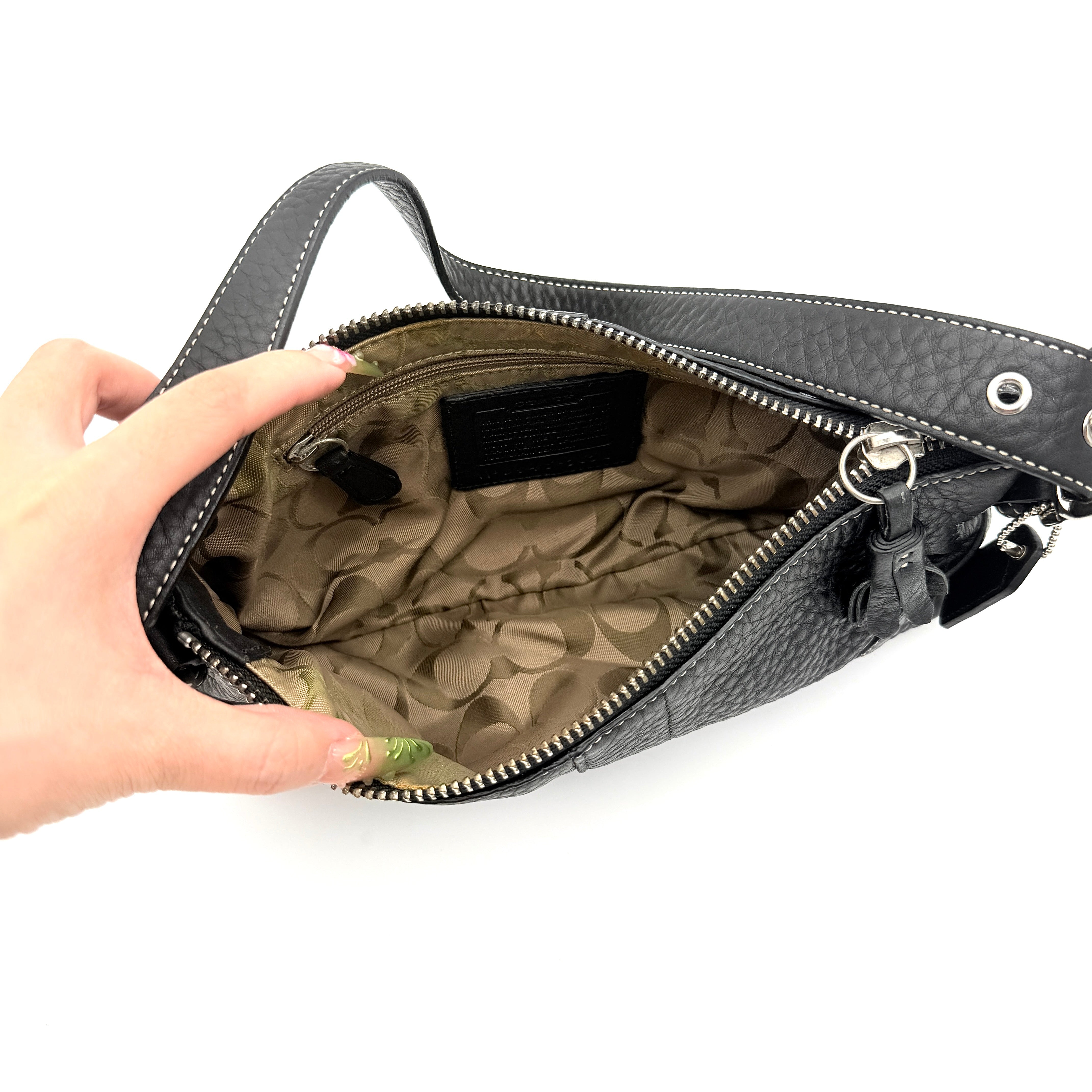 Coach Y2K Hampton Demi Pebbled Baguette Shoulder Bag Black