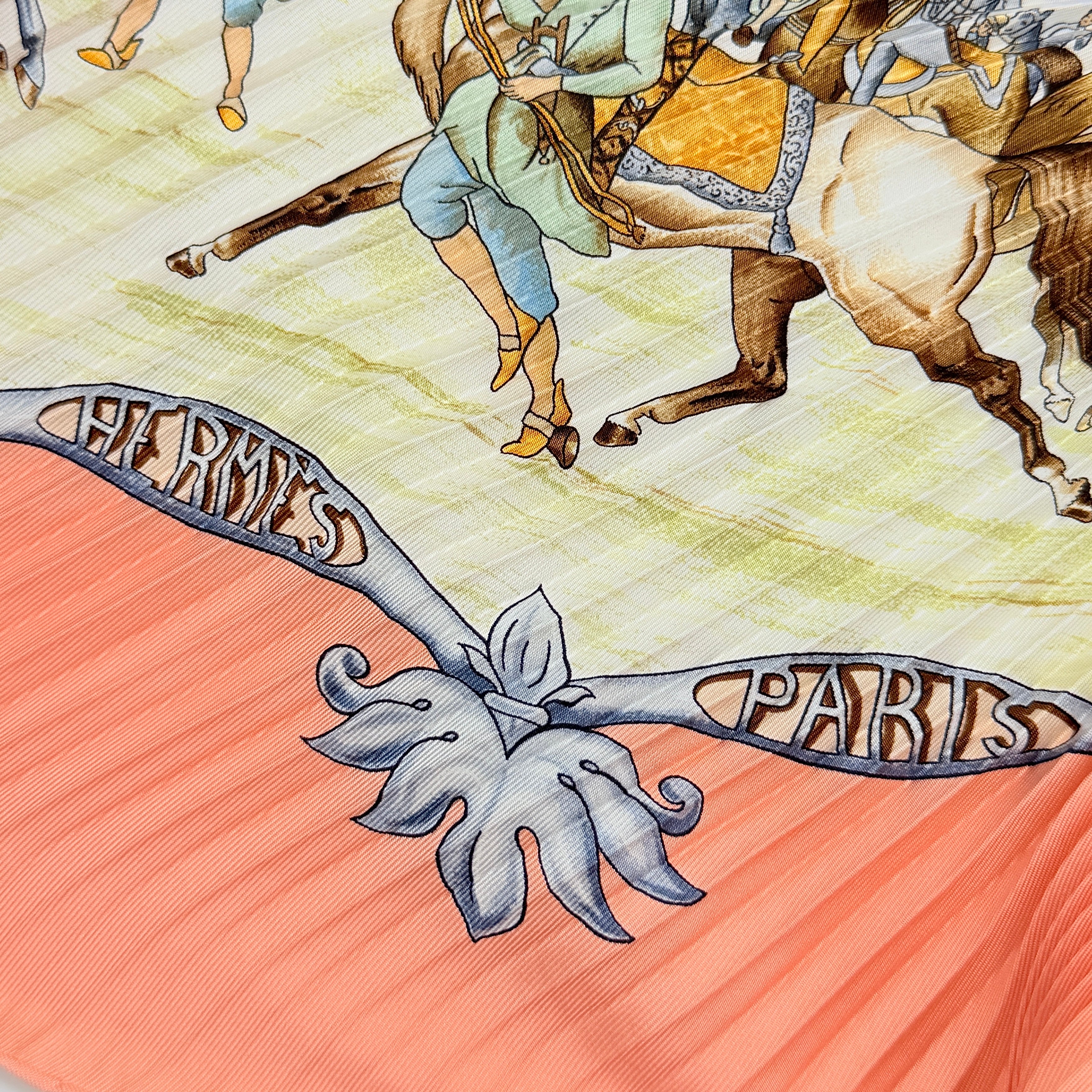 Hermès Les Chevaux Des Moghols Pleated Silk Scarf Pink