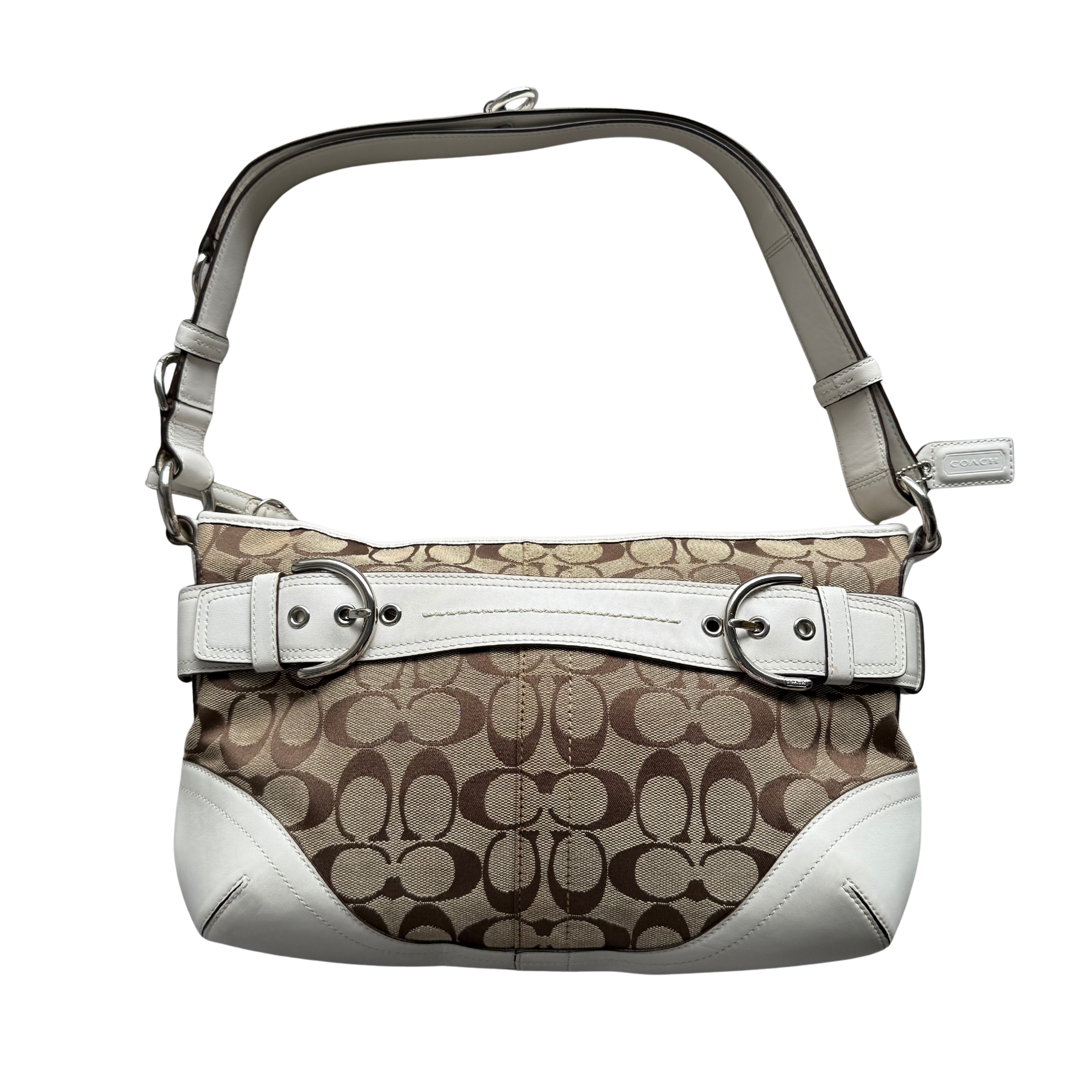 Coach 2Way Signature Sufflette Shoulder Bag Beige/White