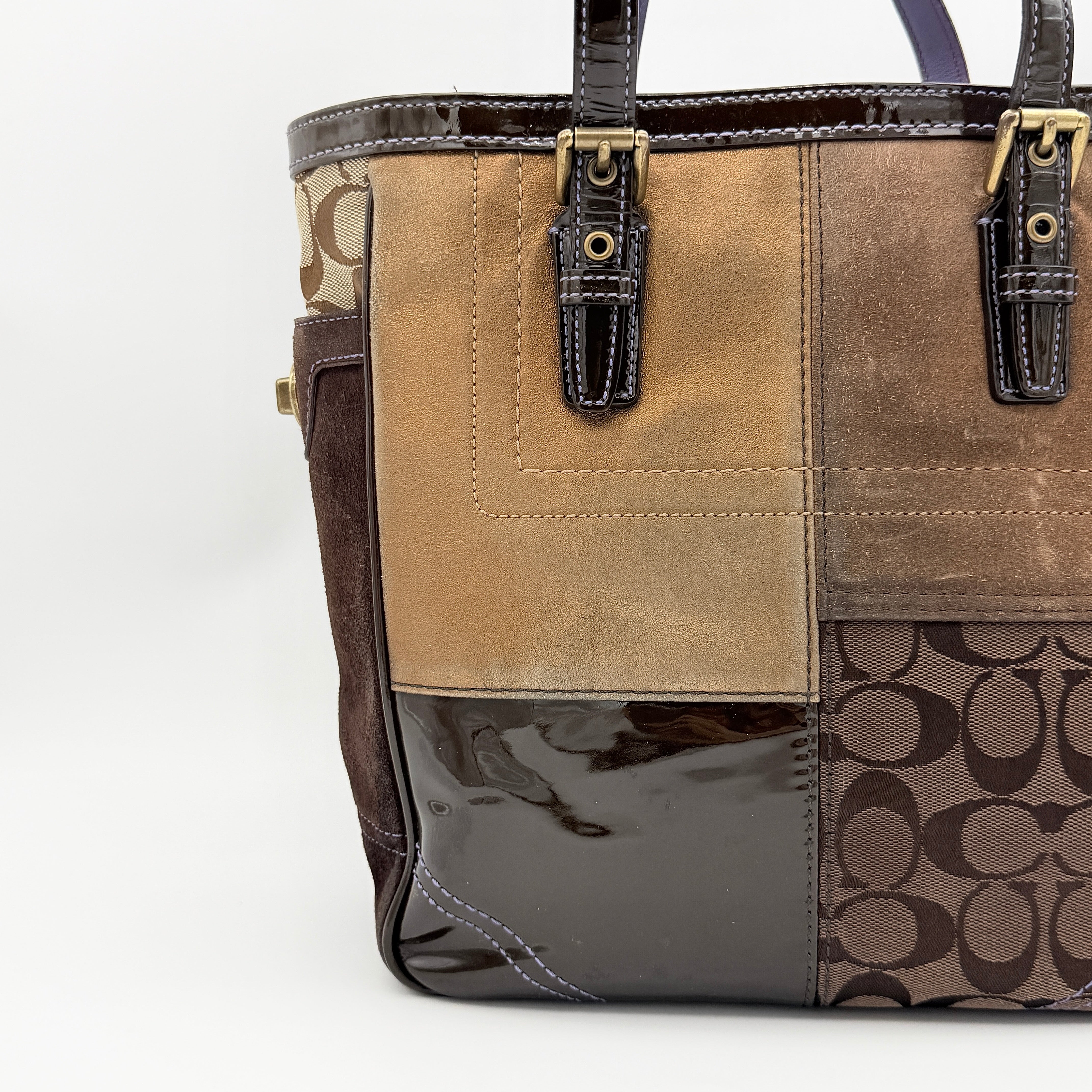 Coach Y2K Signature Patchwork Tote Bag Multi-Brown