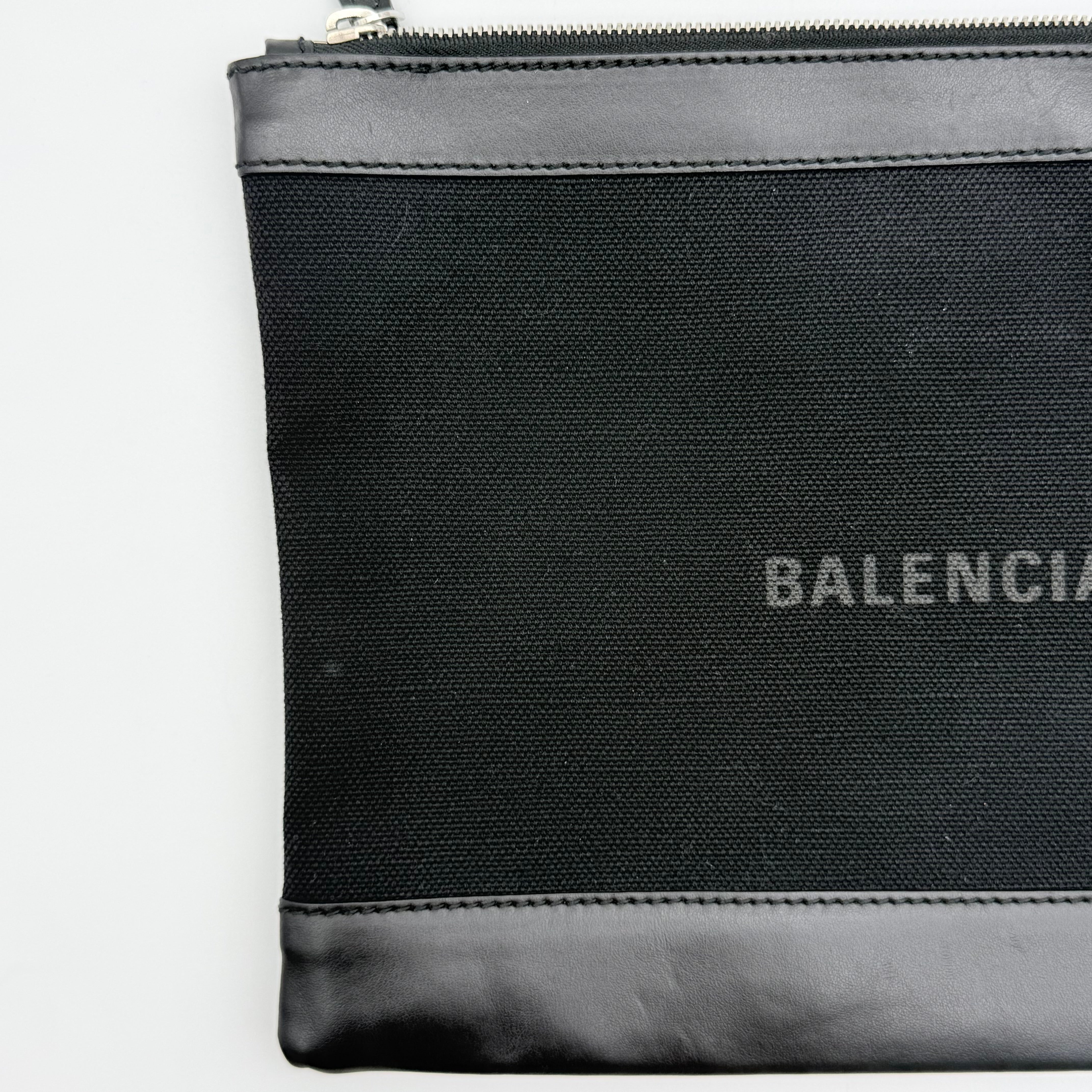 Balenciaga Canvas Navy Clip Clutch Bag Black