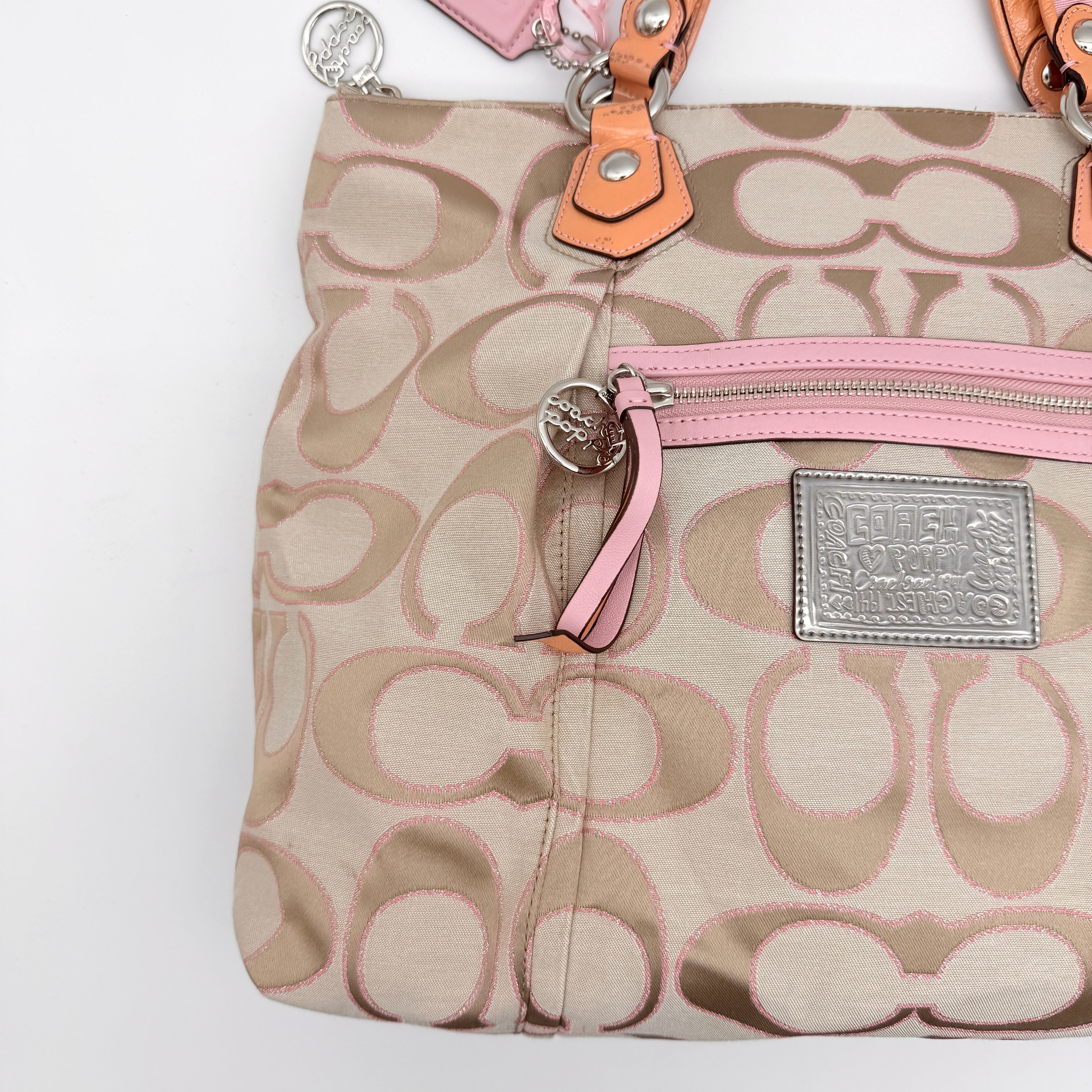 Coach Signature Poppy Shoulder Bag Beige/Pink