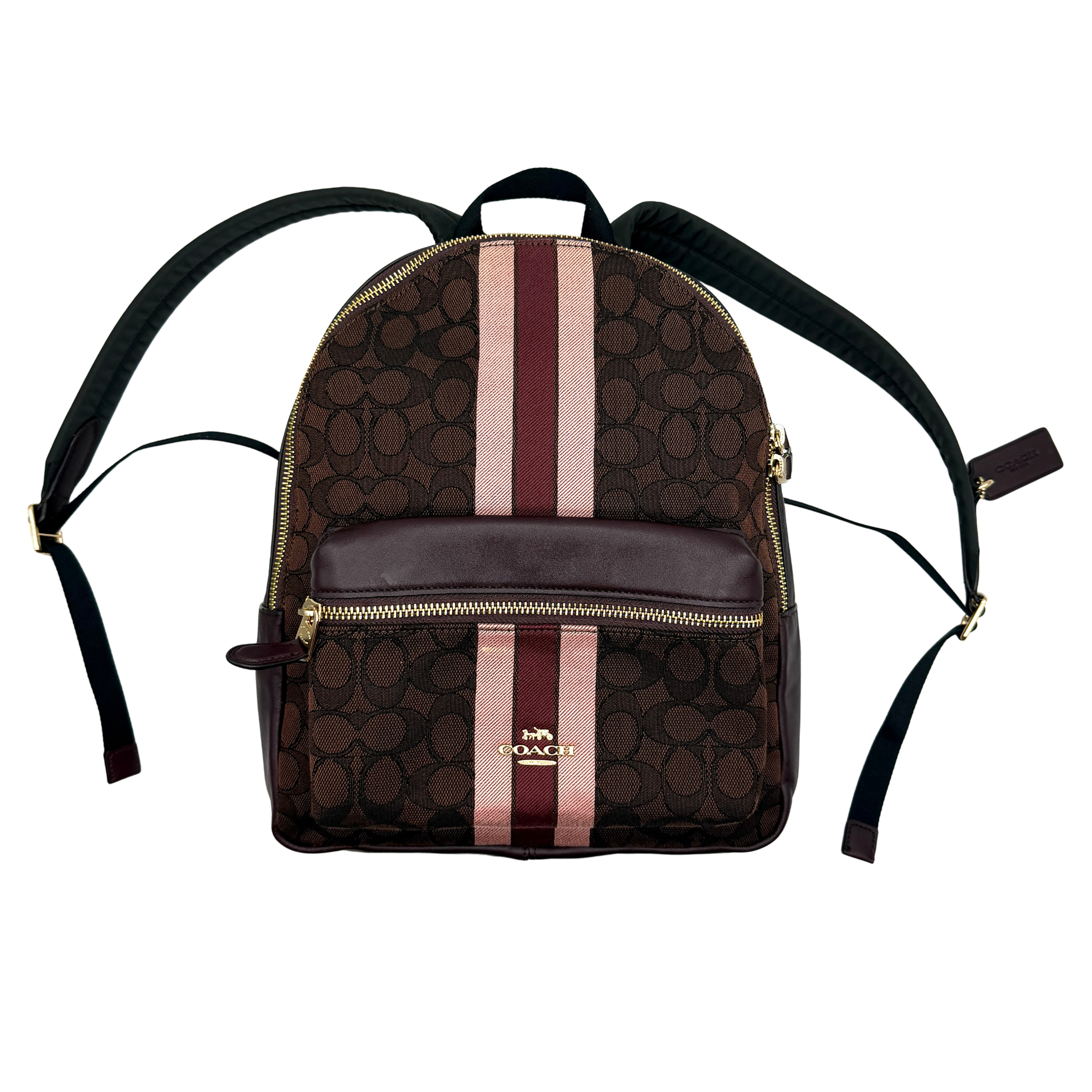 Coach Signature Charlie Stripe Backpack Brown/Pink