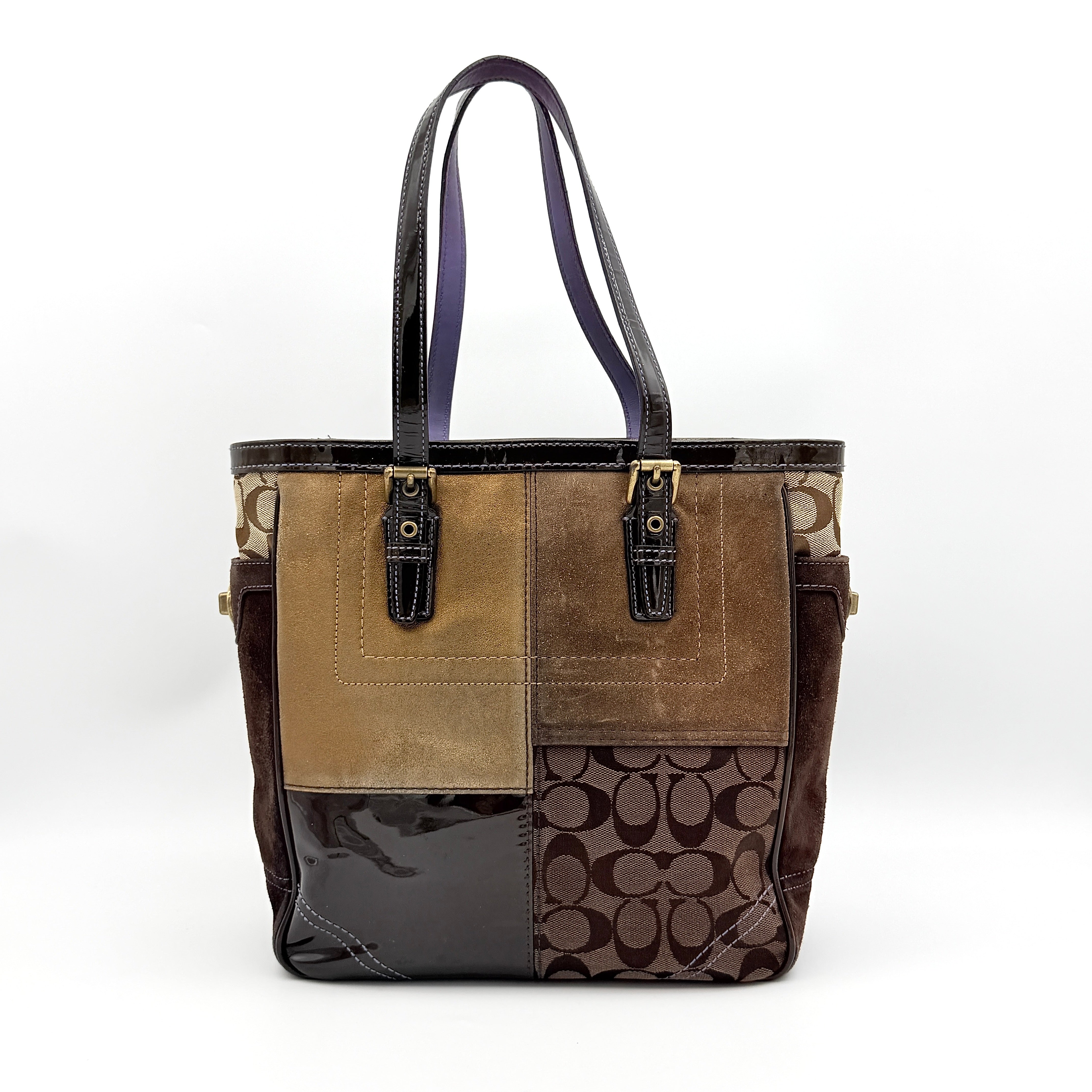 Coach Y2K Signature Patchwork Tote Bag Multi-Brown