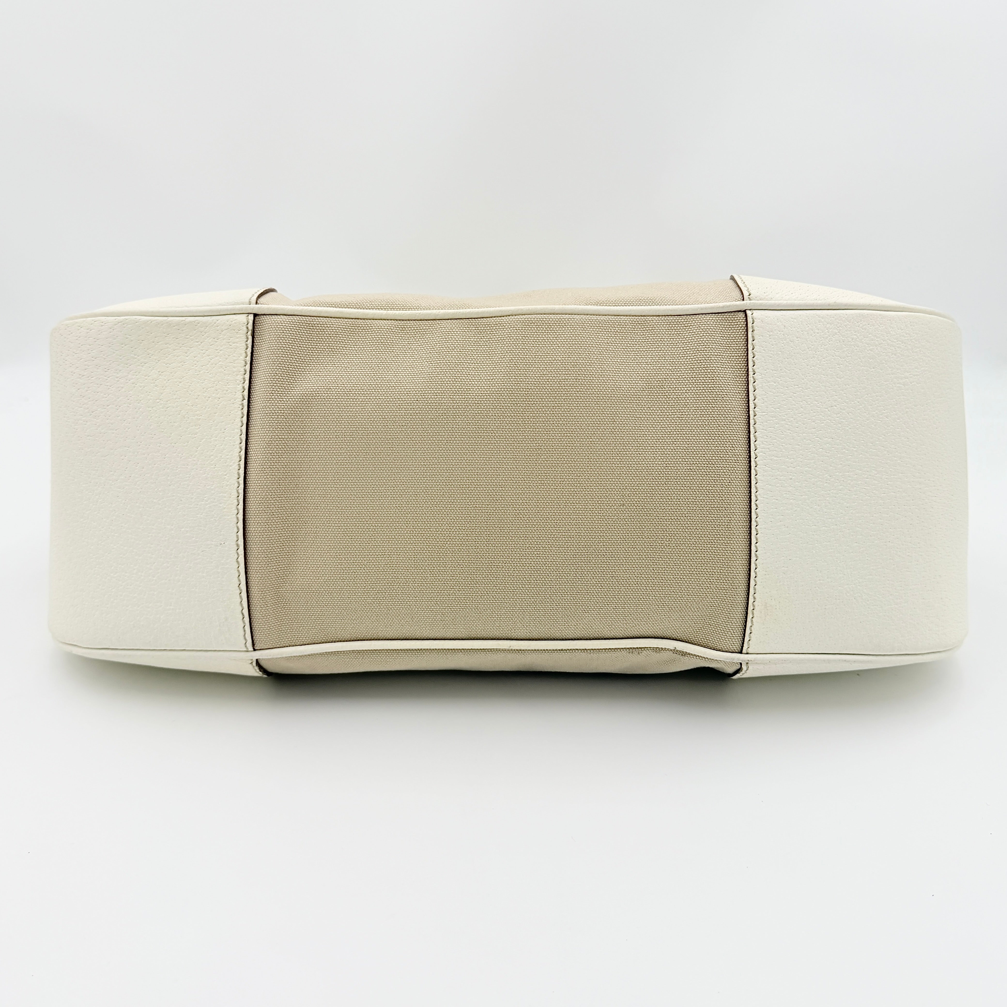 Prada Enamelled Moon Shoulder Bag Beige/Cream