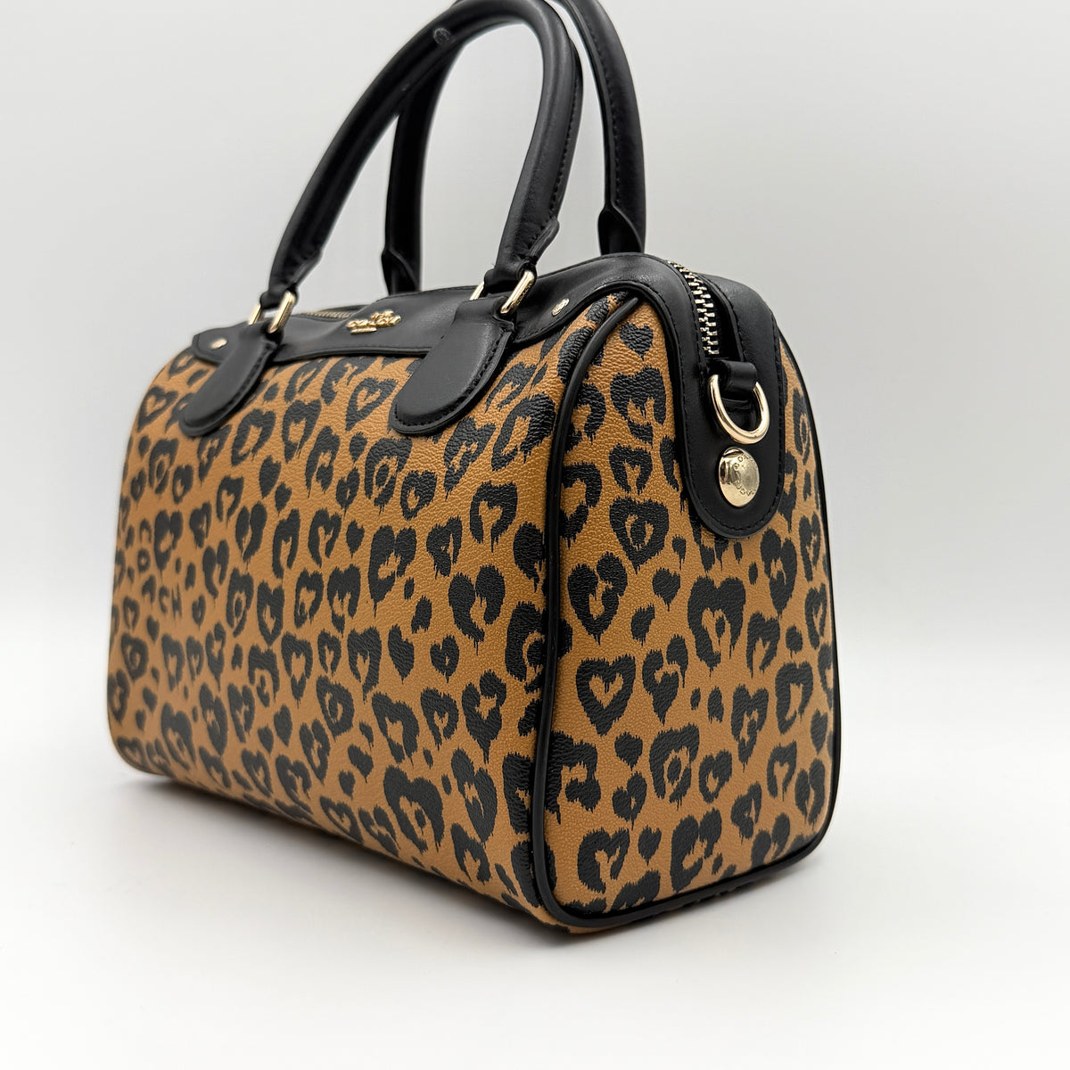 Coach 2Way Wild Heart Leopard Mini Bennett Boston Bag Brown/Black