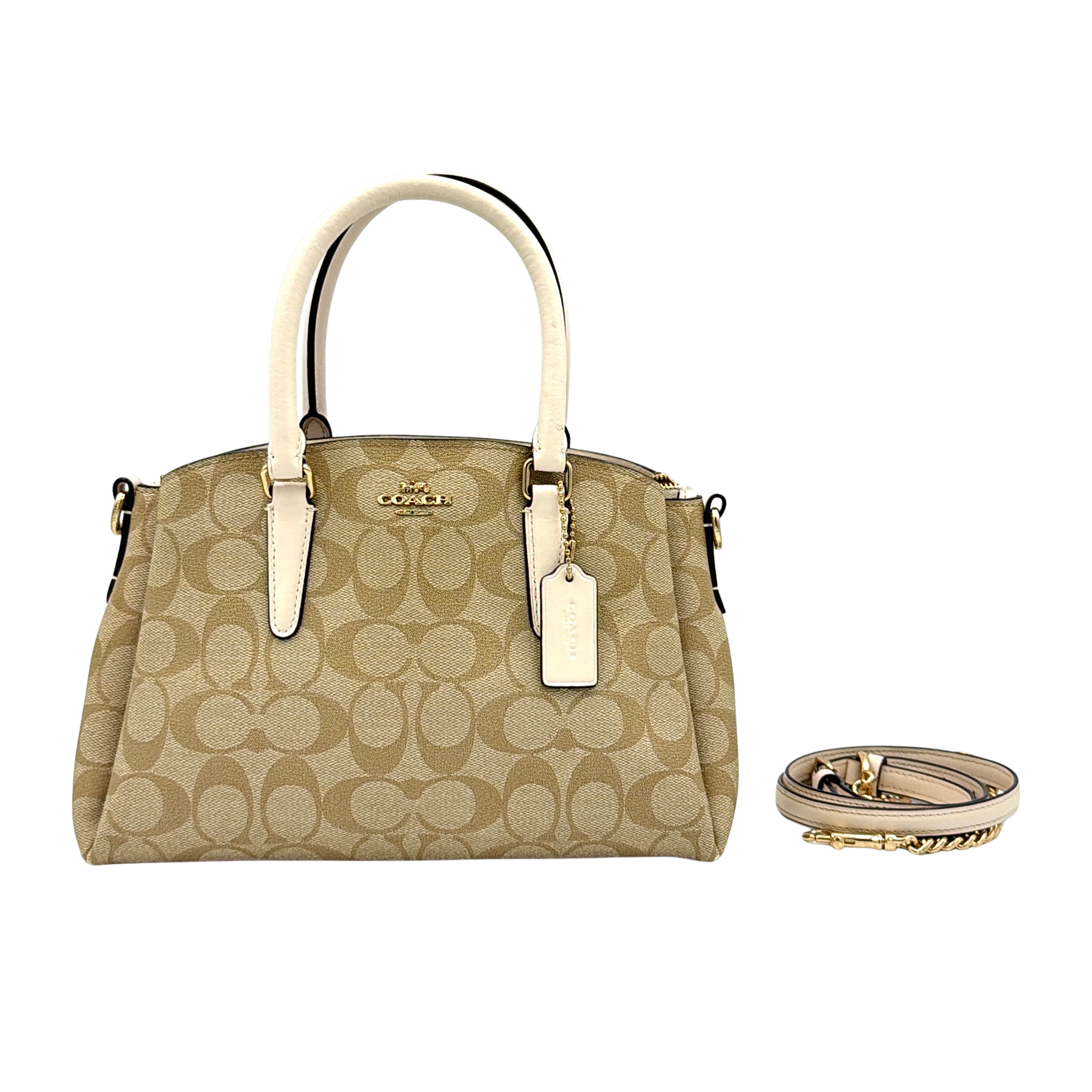 Coach 2Way Mini Sage Carryall Shoulder Bag Beige/White
