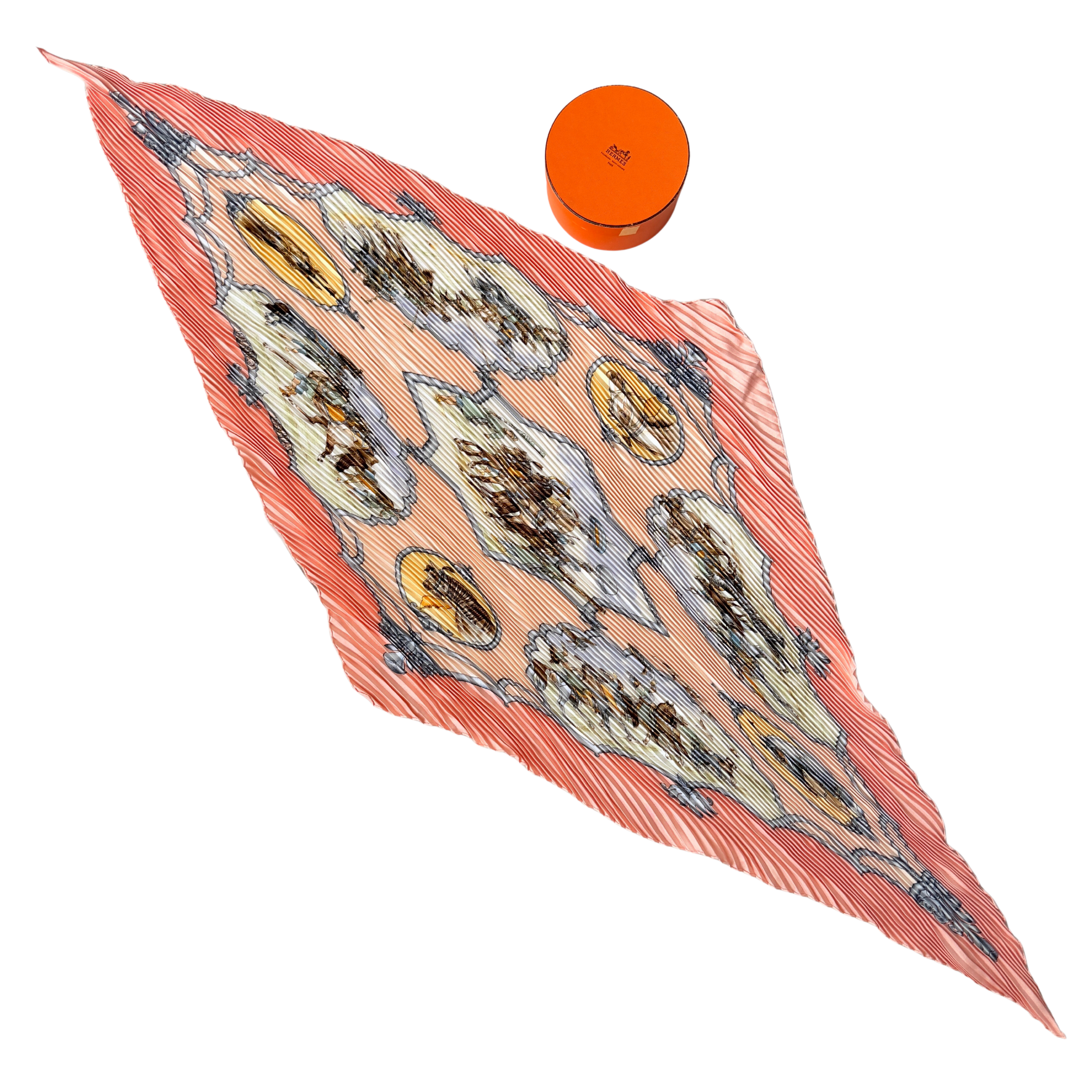 Hermès Les Chevaux Des Moghols Pleated Silk Scarf Pink