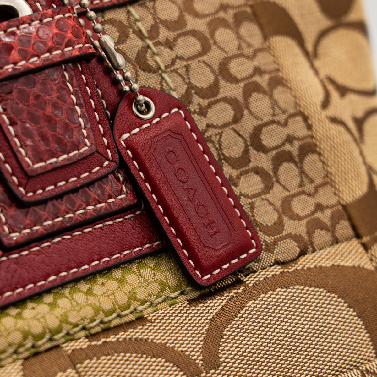 Coach Signature Patchwork Tote Bag Brown/Red