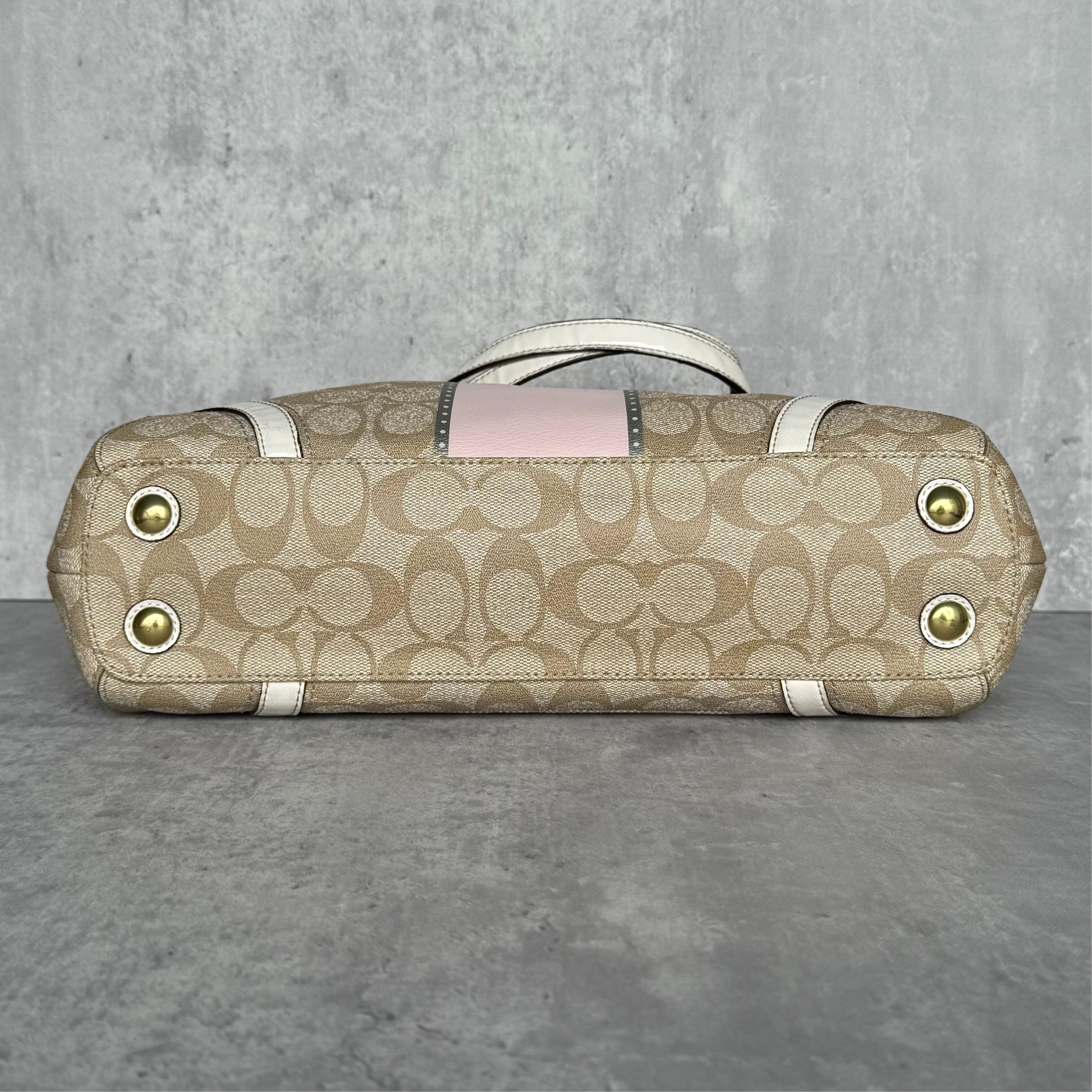 Coach Signature Heritage Stripe Tote Bag Pink/Beige