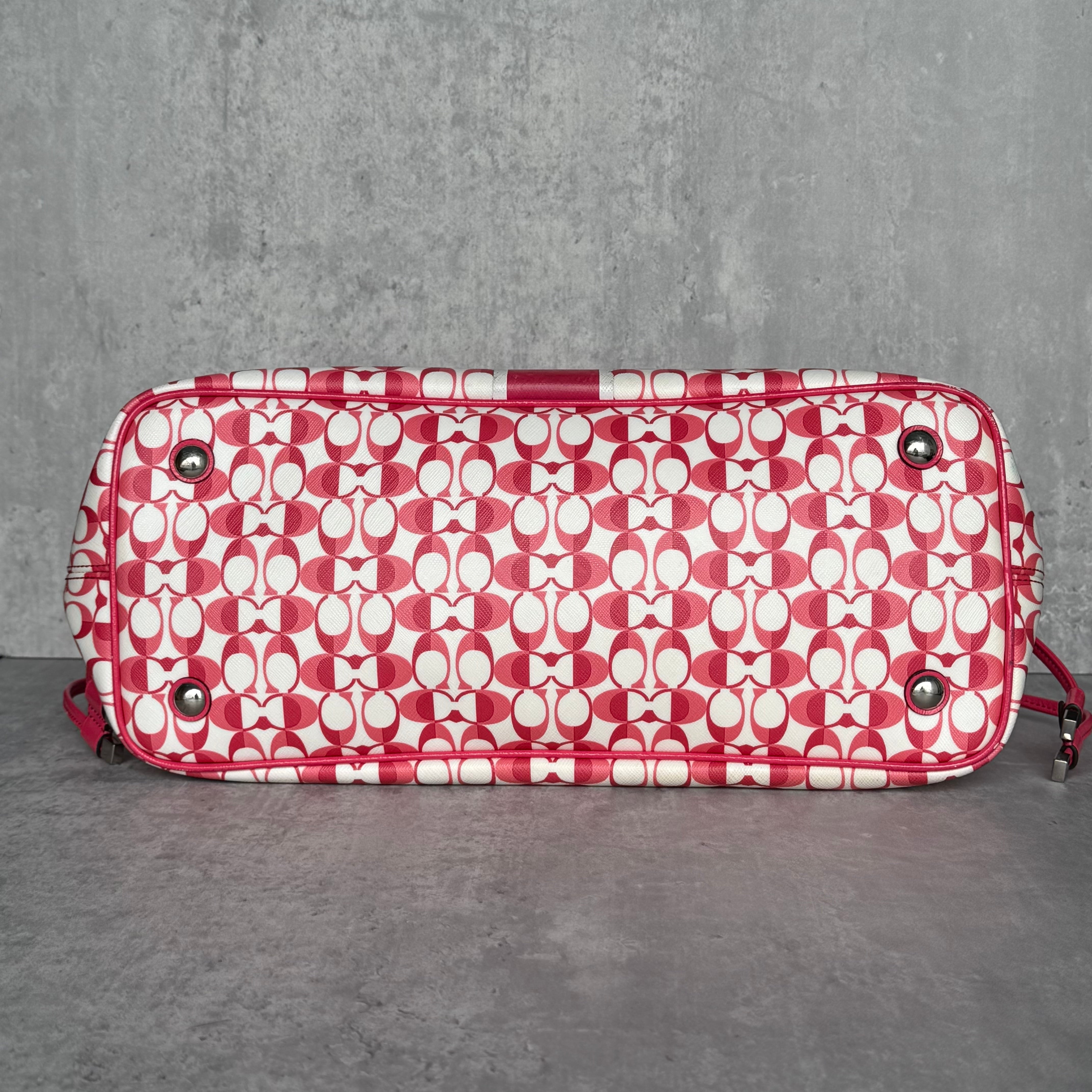 Coach Signature Stripe Carryall Tote Bag Pink/White