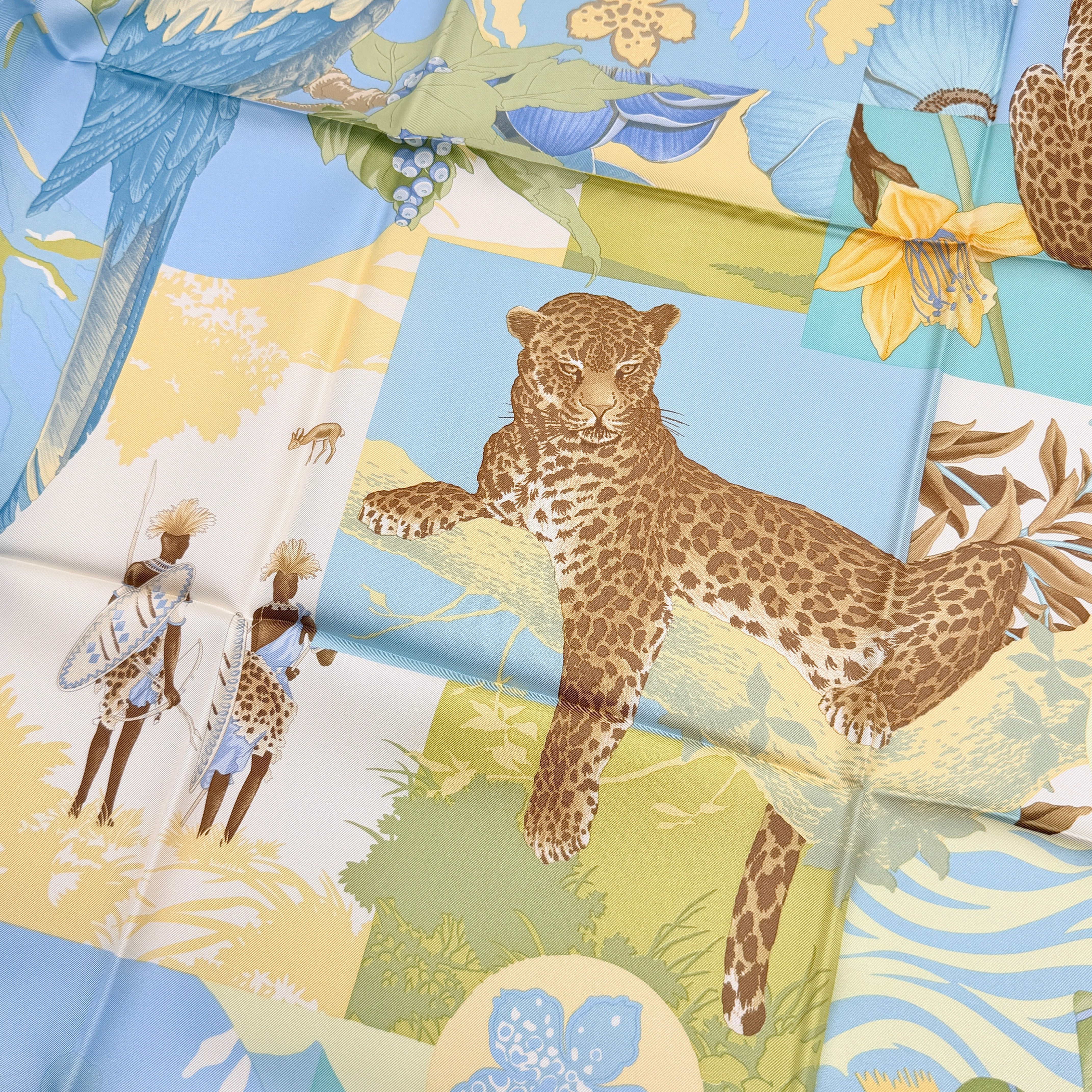 Salvatore Ferragamo Jungle Print Silk Scarf Blue
