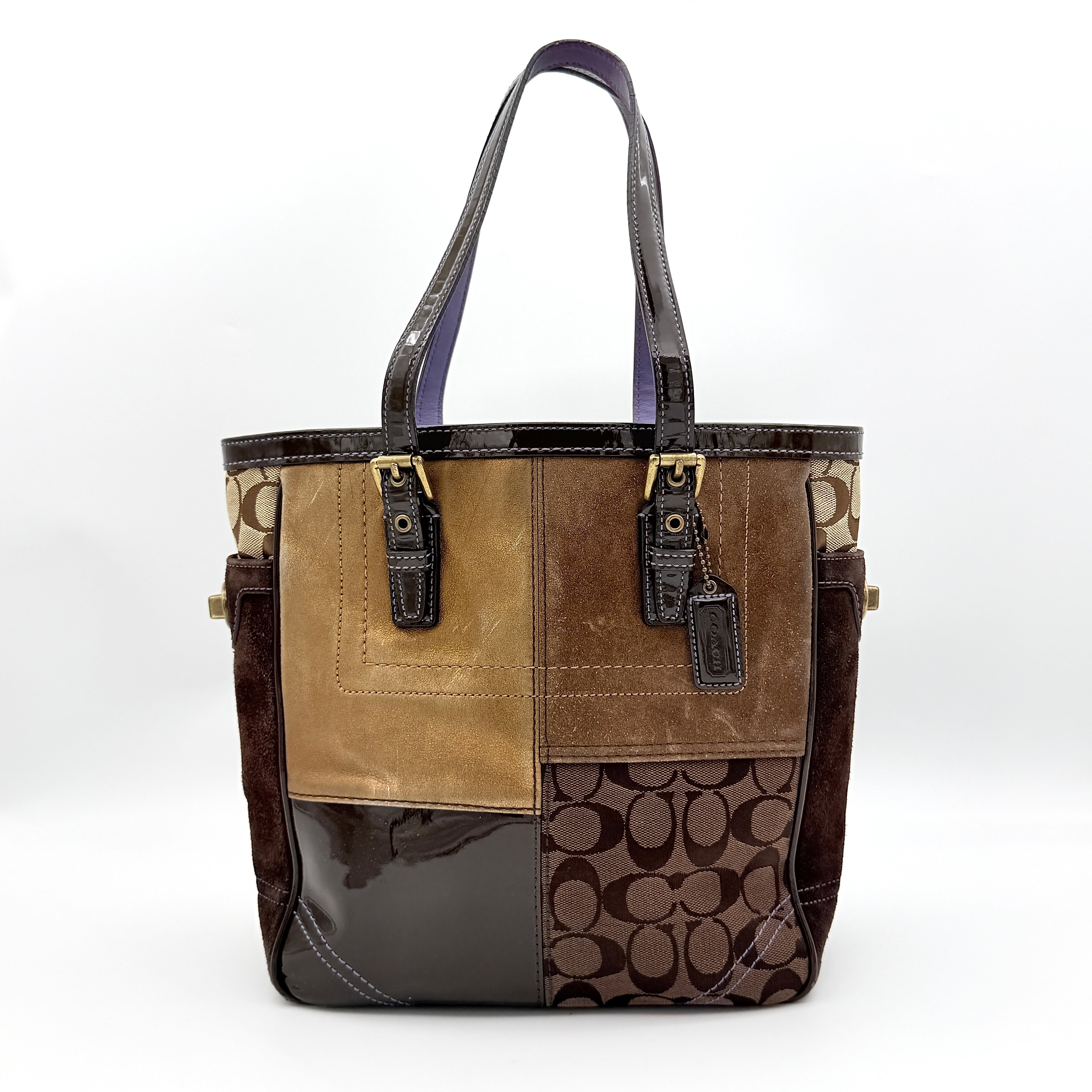 Coach Y2K Signature Patchwork Tote Bag Multi-Brown