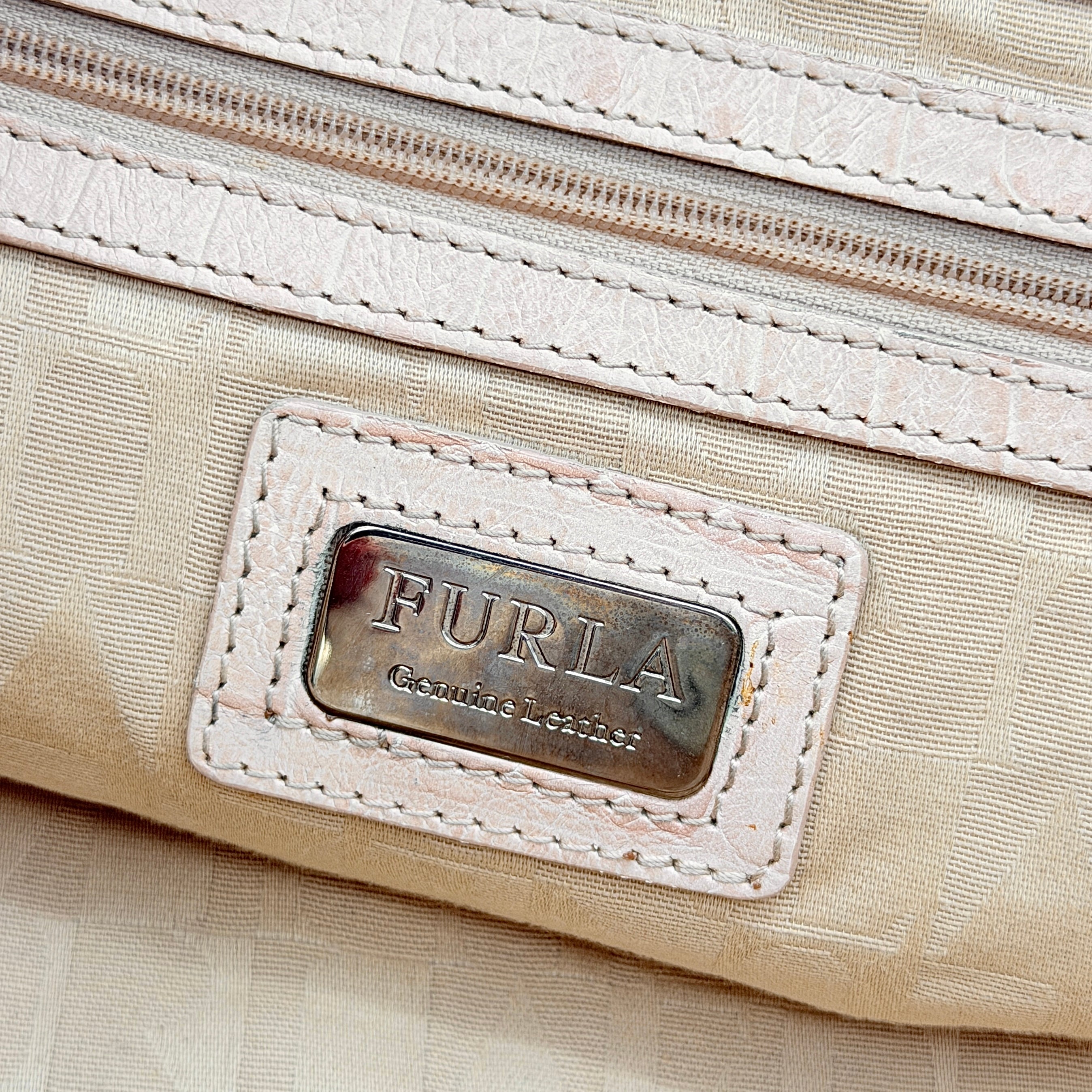 Furla Croc Embossed Leather Handbag Beige