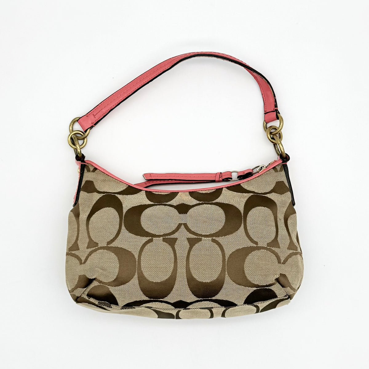 Coach 2Way Signature Stripe Shoulder Bag Beige/Pink