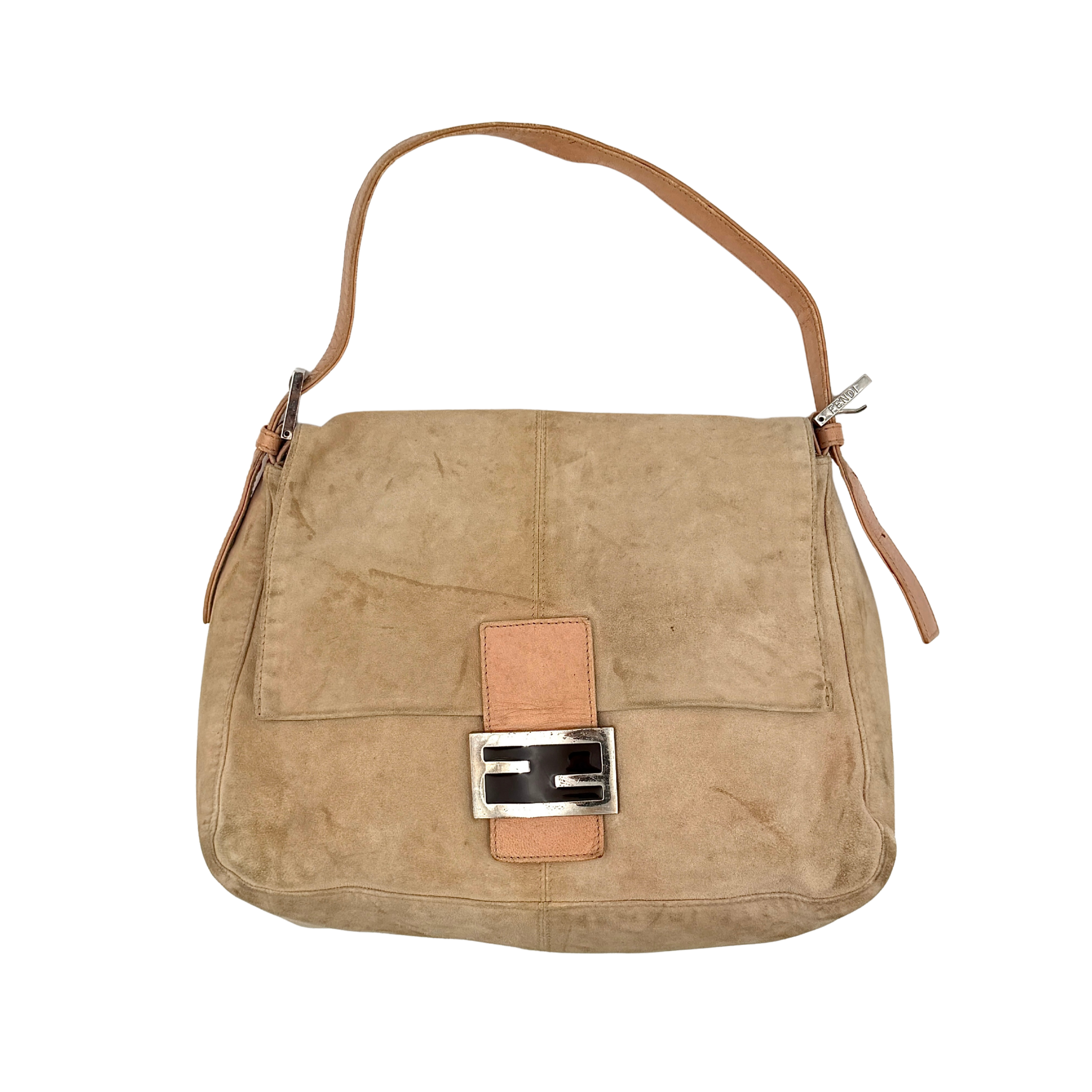 Fendi Mamma Baguette Suede Nude