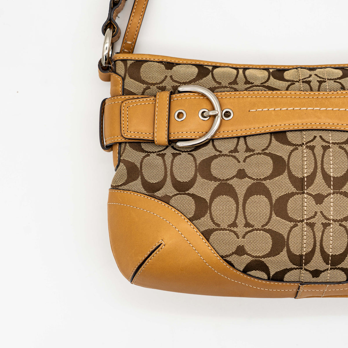 Coach 2Way Signature Sufflette Shoulder Bag Beige/Tan
