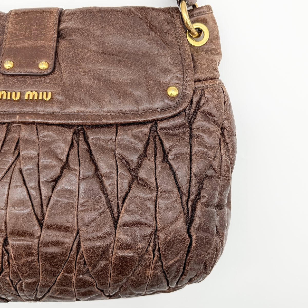 Miu Miu 2Way Matelasse Coffer Hobo Shoulder Bag Dark Brown