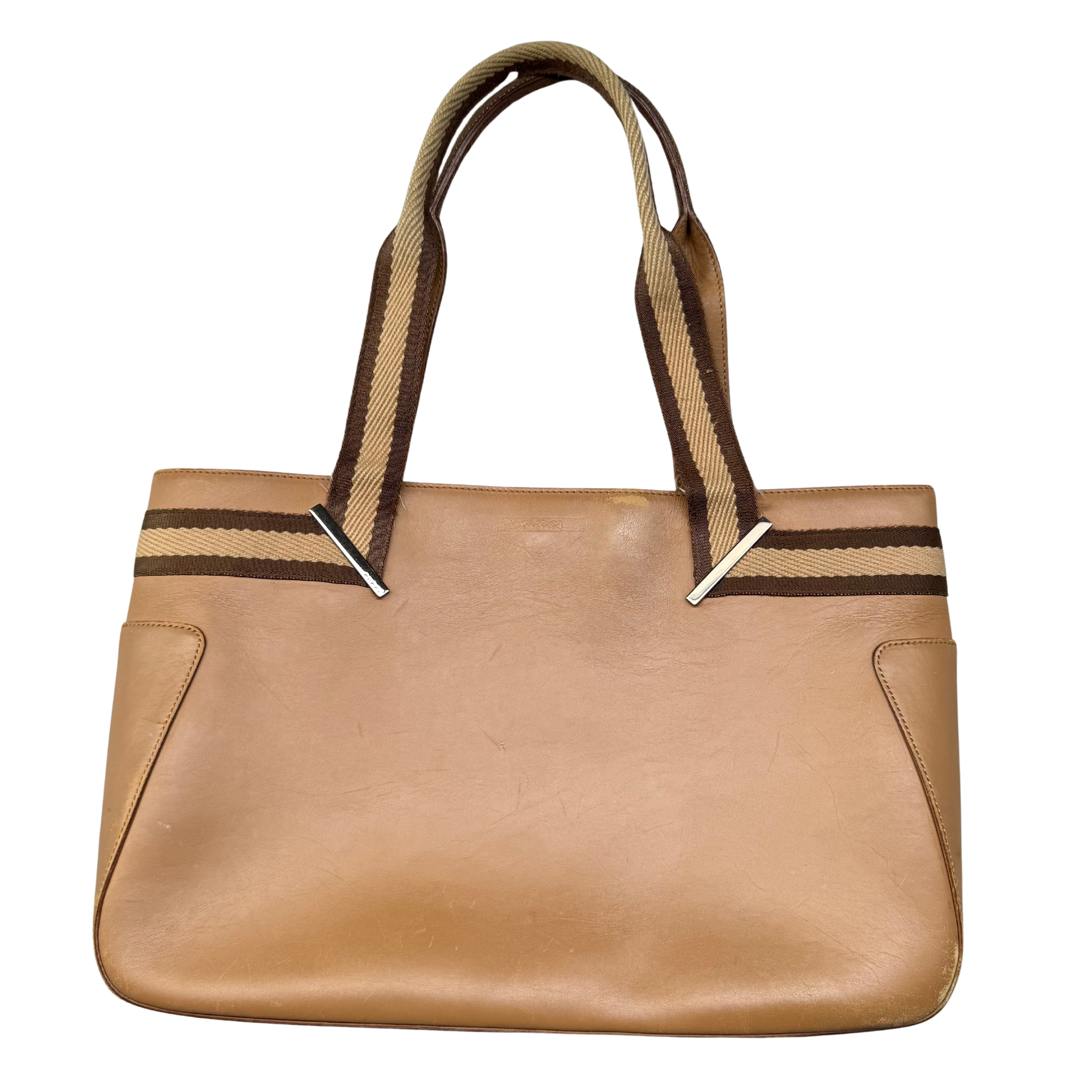 Gucci Stripe Web Leather HandBag Brown