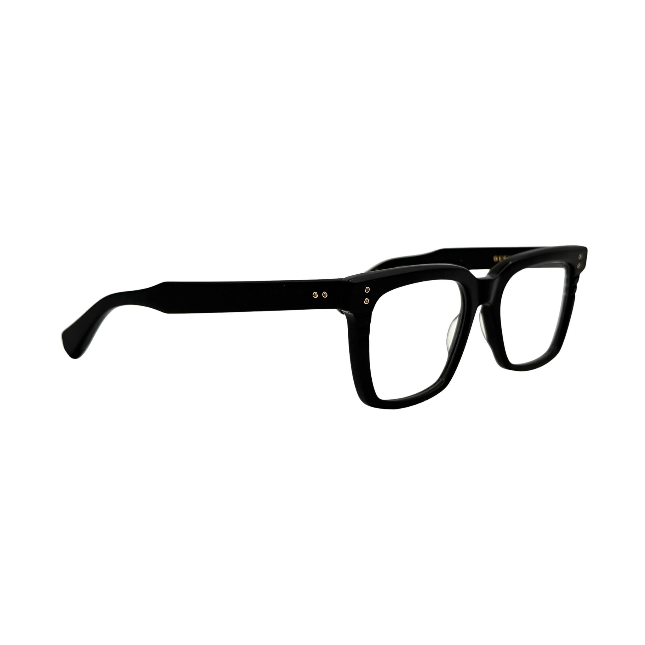 DITA Sequoia DRX-2086 black square-frame sunglasses with gold-tone accents and branded case.