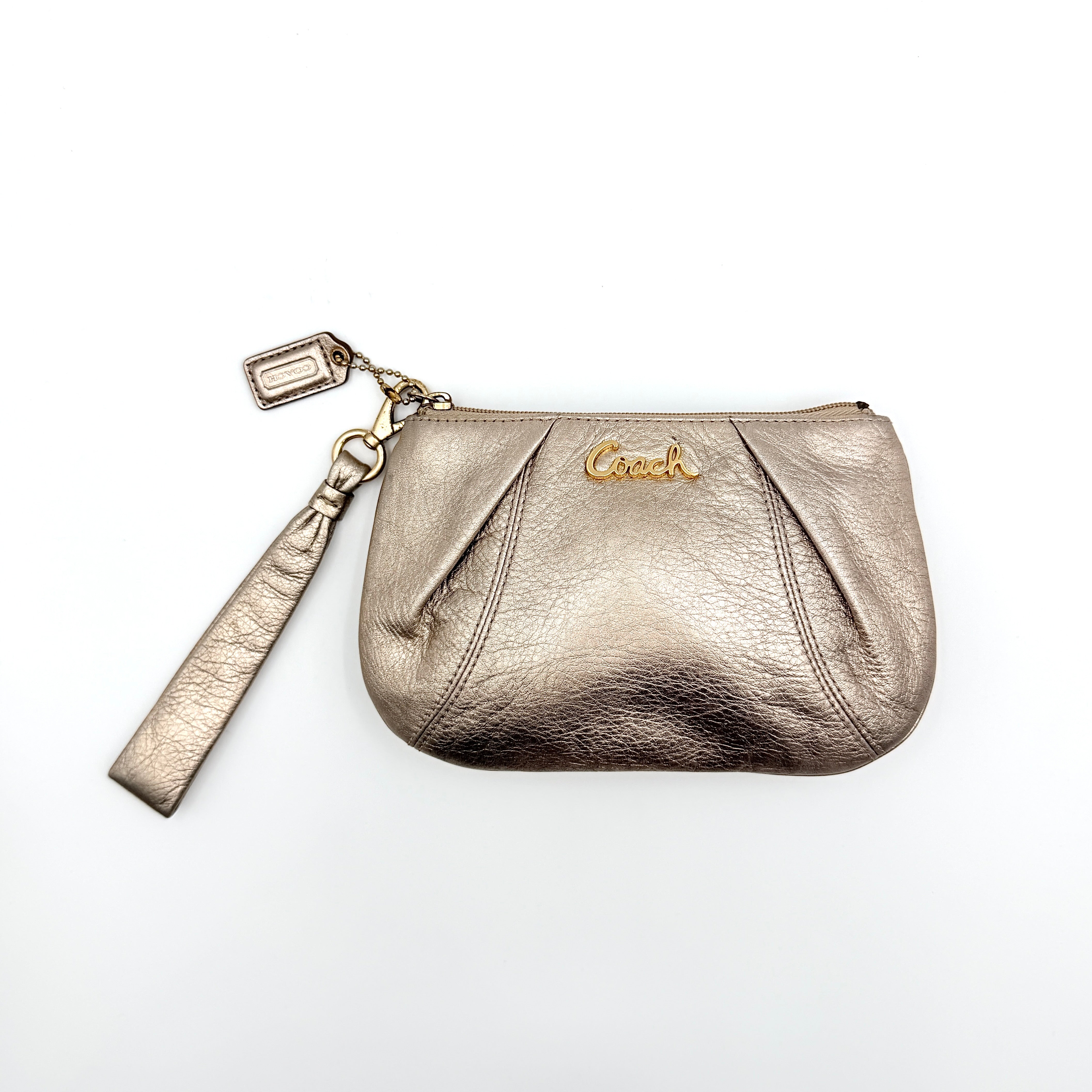 Coach Leather Metallic Wristlet Rose Gold
