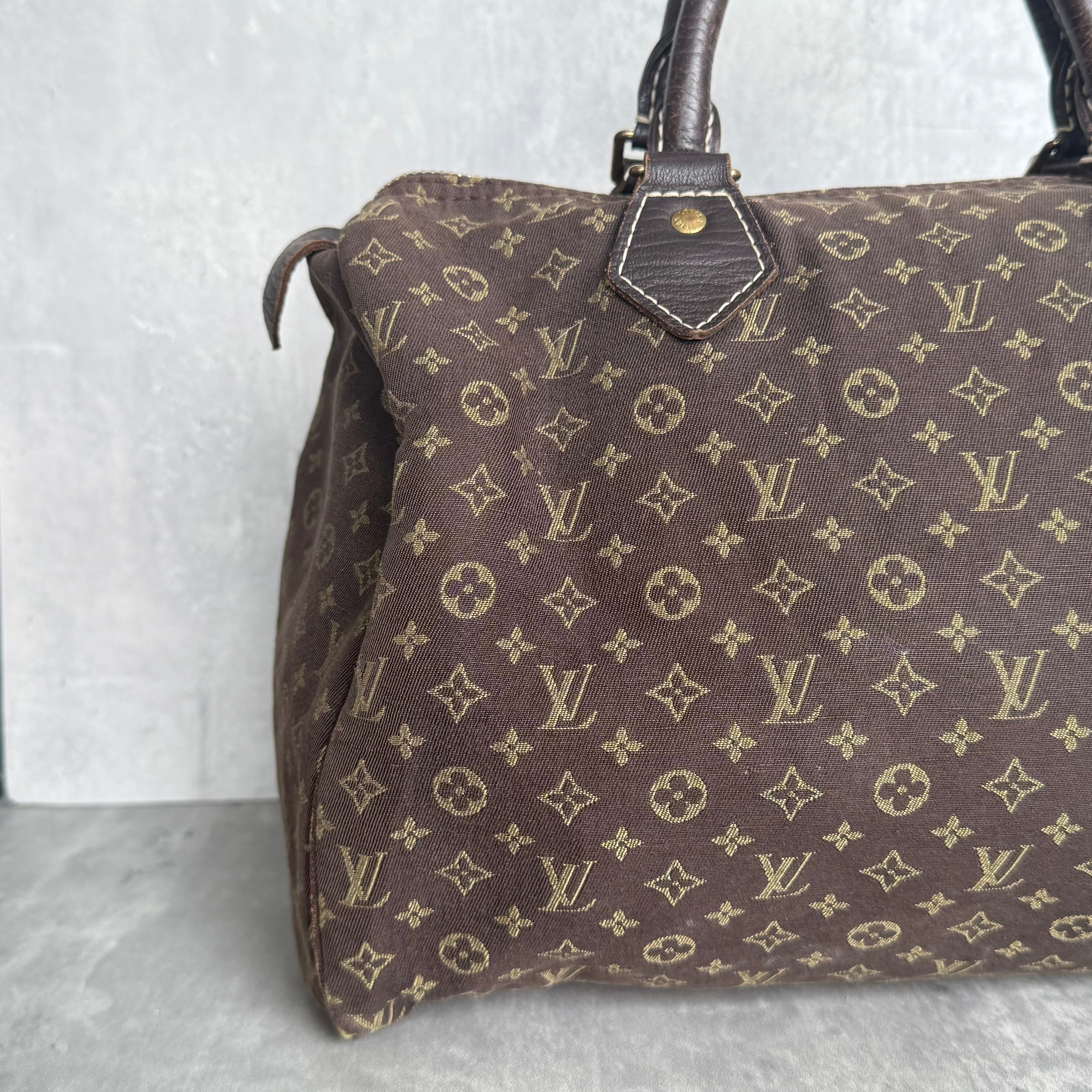 Louis Vuitton Monogram Mini Lin Speedy 30 HandBag Brown