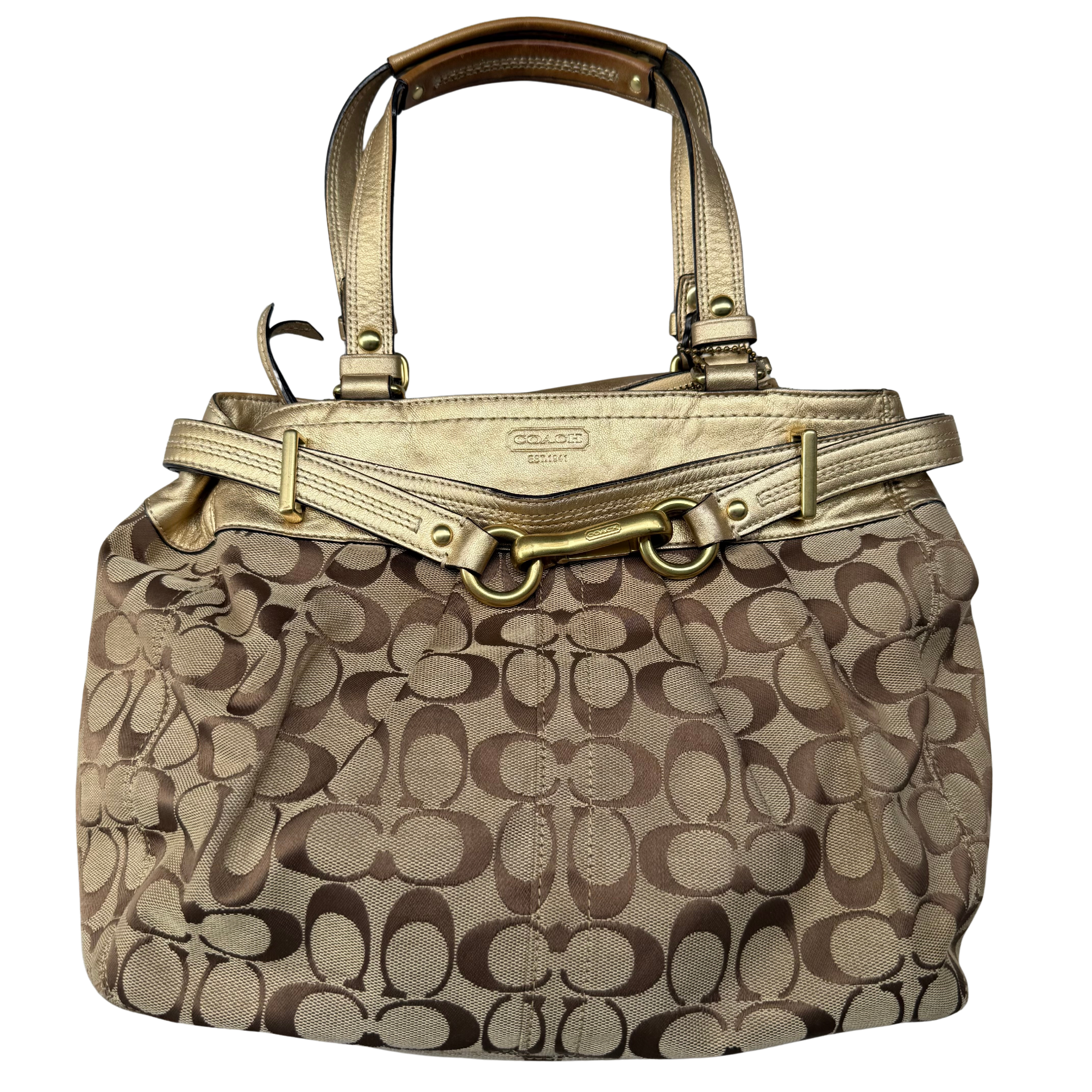 Coach Signature Hampton Carryall Tote Bag Beige/Gold