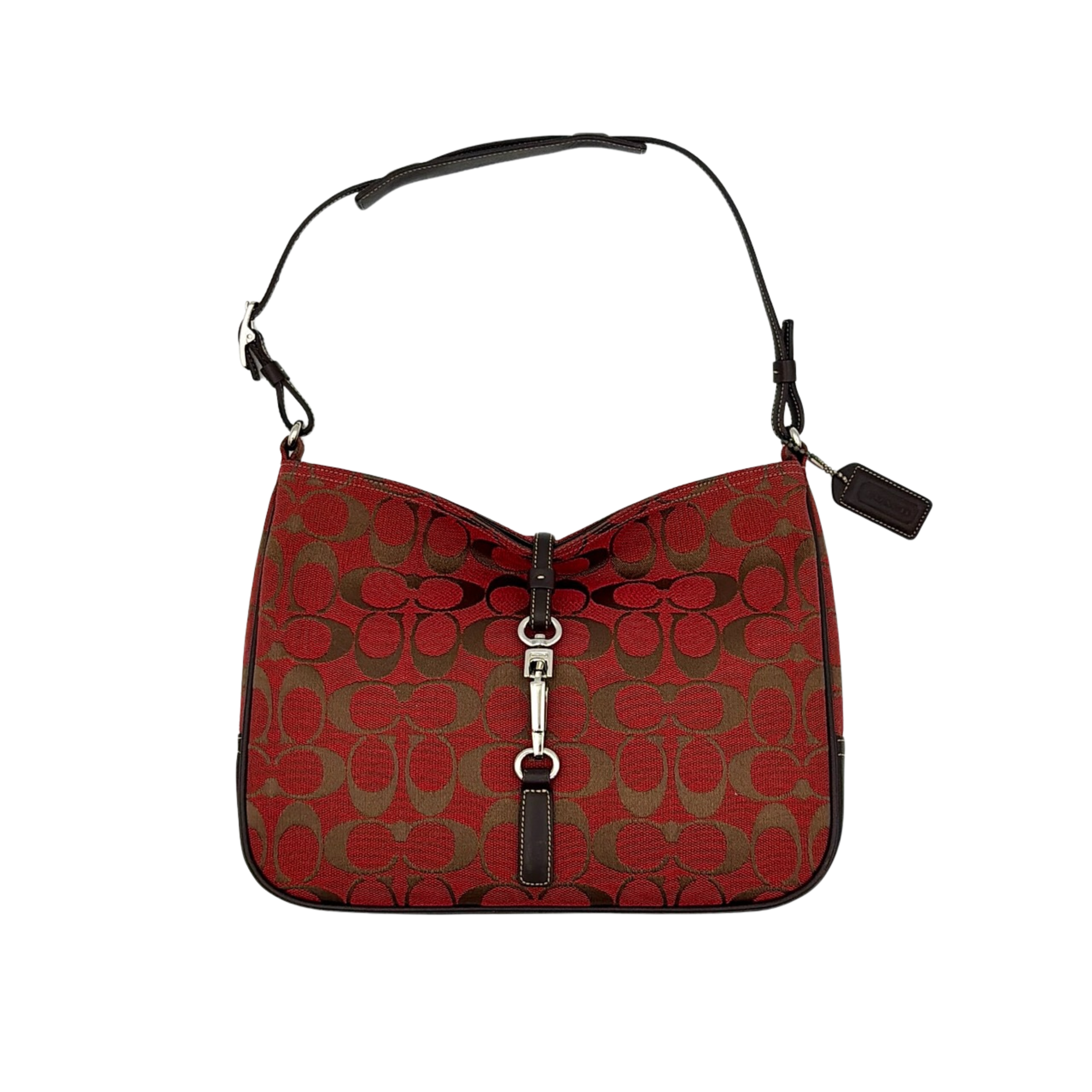 Coach Hobo Signature Clip Canvas Handbag Red/Brown