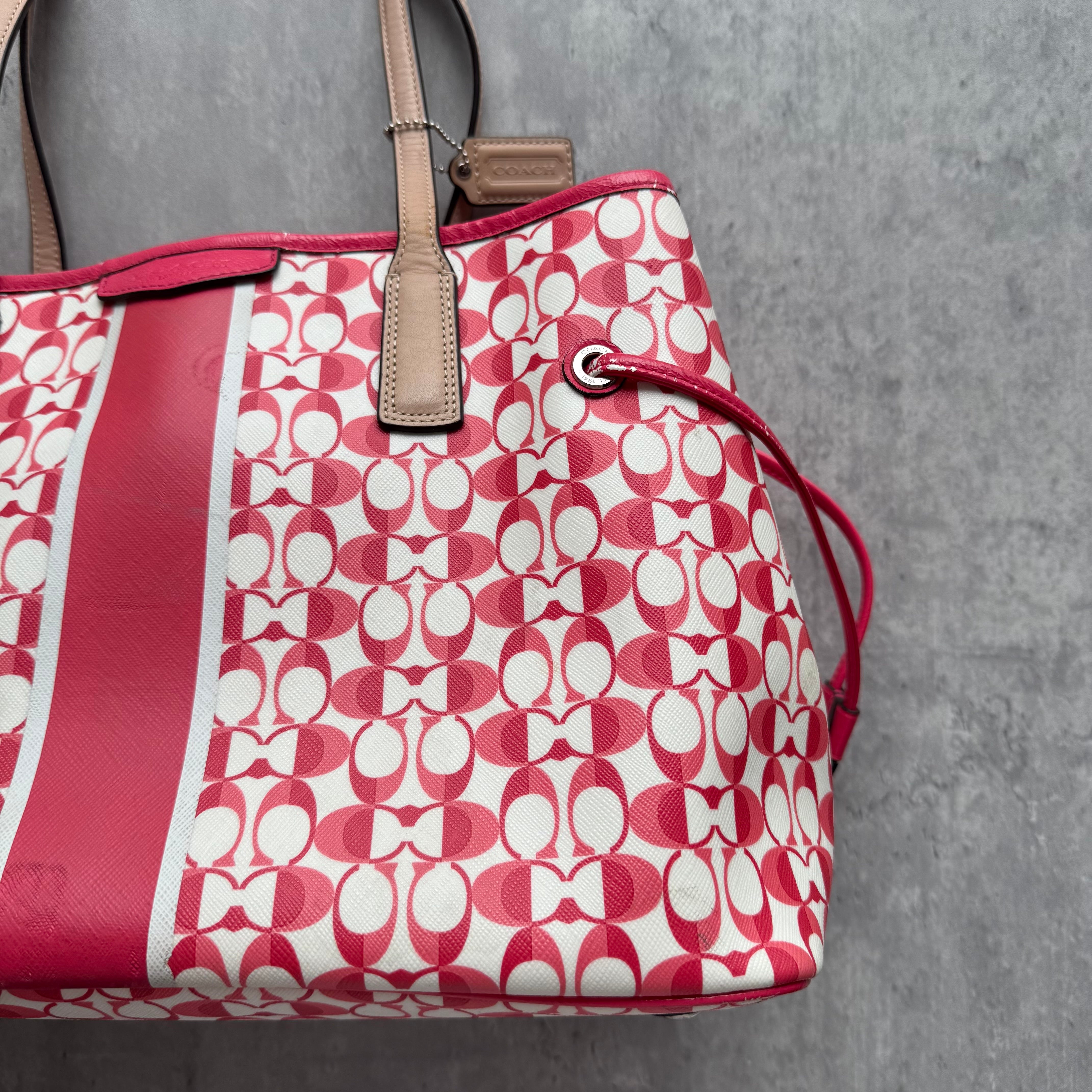 Coach Signature Stripe Carryall Tote Bag Pink/White