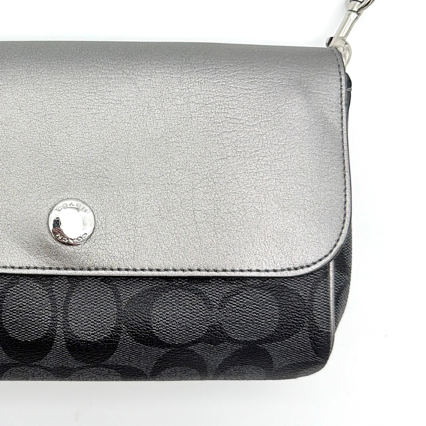 Coach Signature Reversible Flap Crossbody Bag Black/Silver