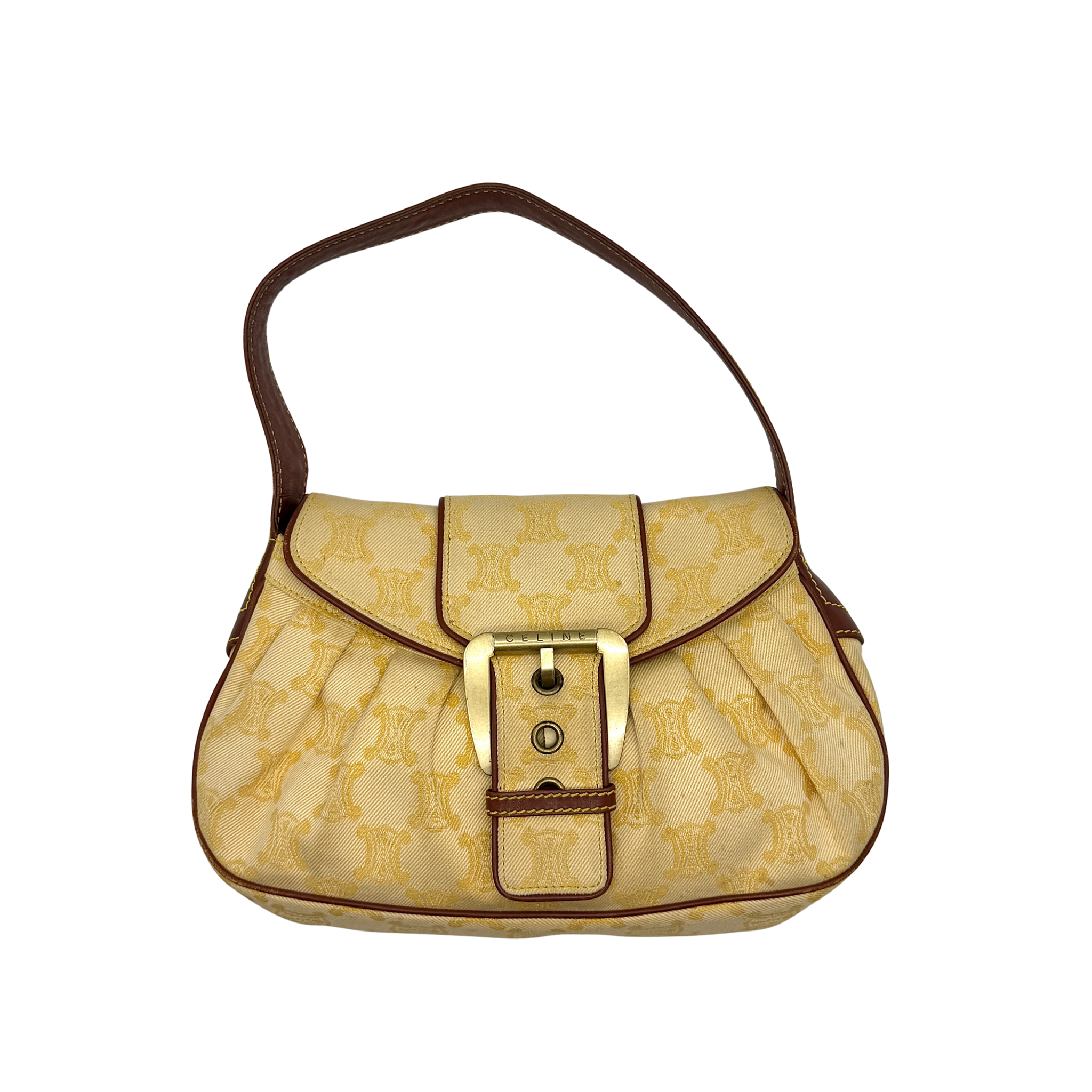Celine Triomphe Macadam One Shoulder Bag Beige/Brown