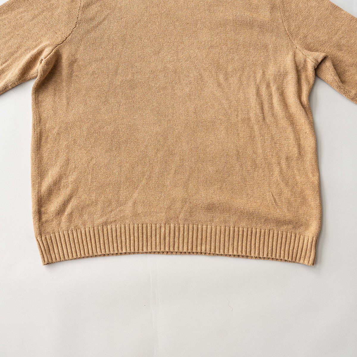 Polo Ralph Lauren brown Pima cotton knit crewneck sweater with embroidered pony logo, displayed flat.