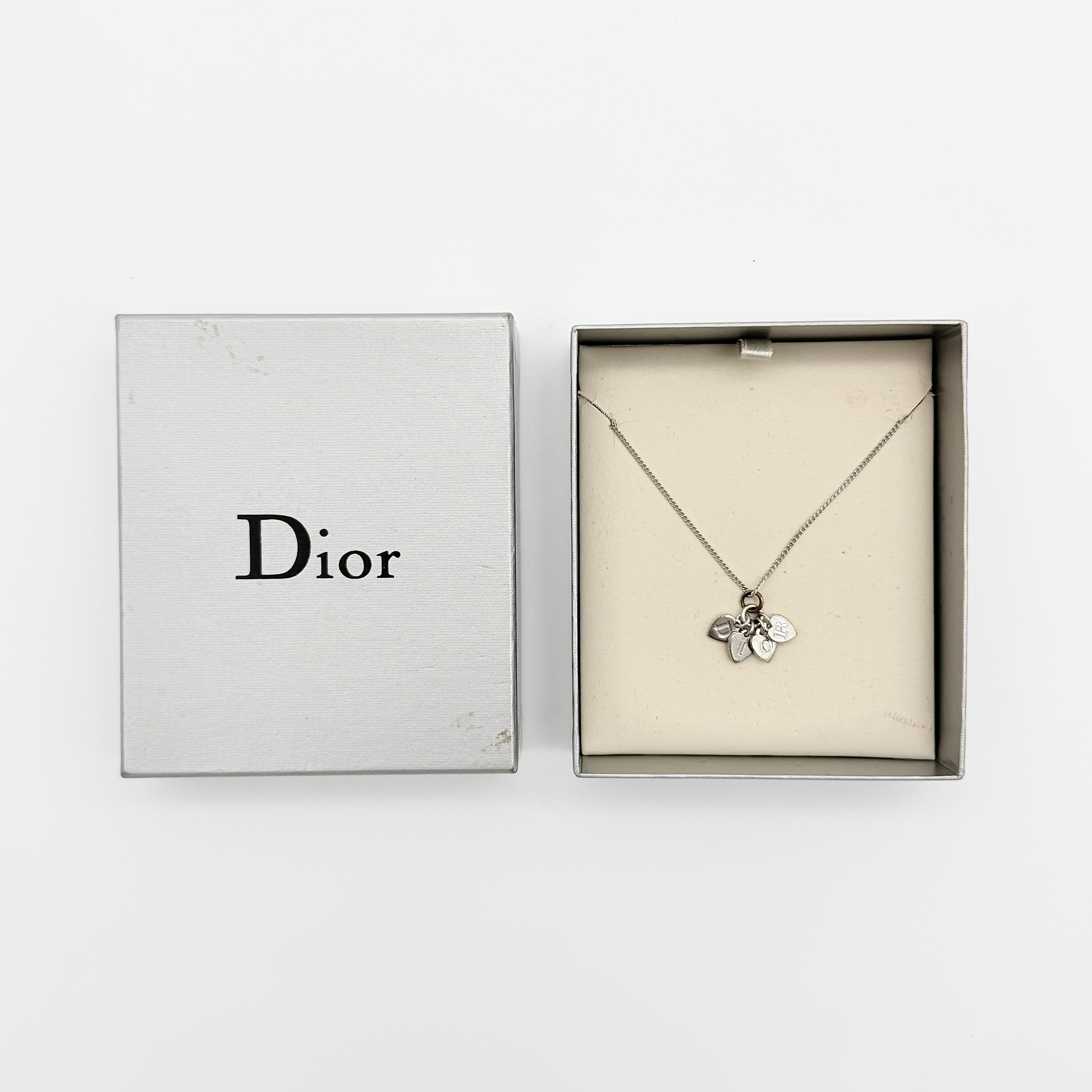 Christian Dior Heart Charms Necklace Silver