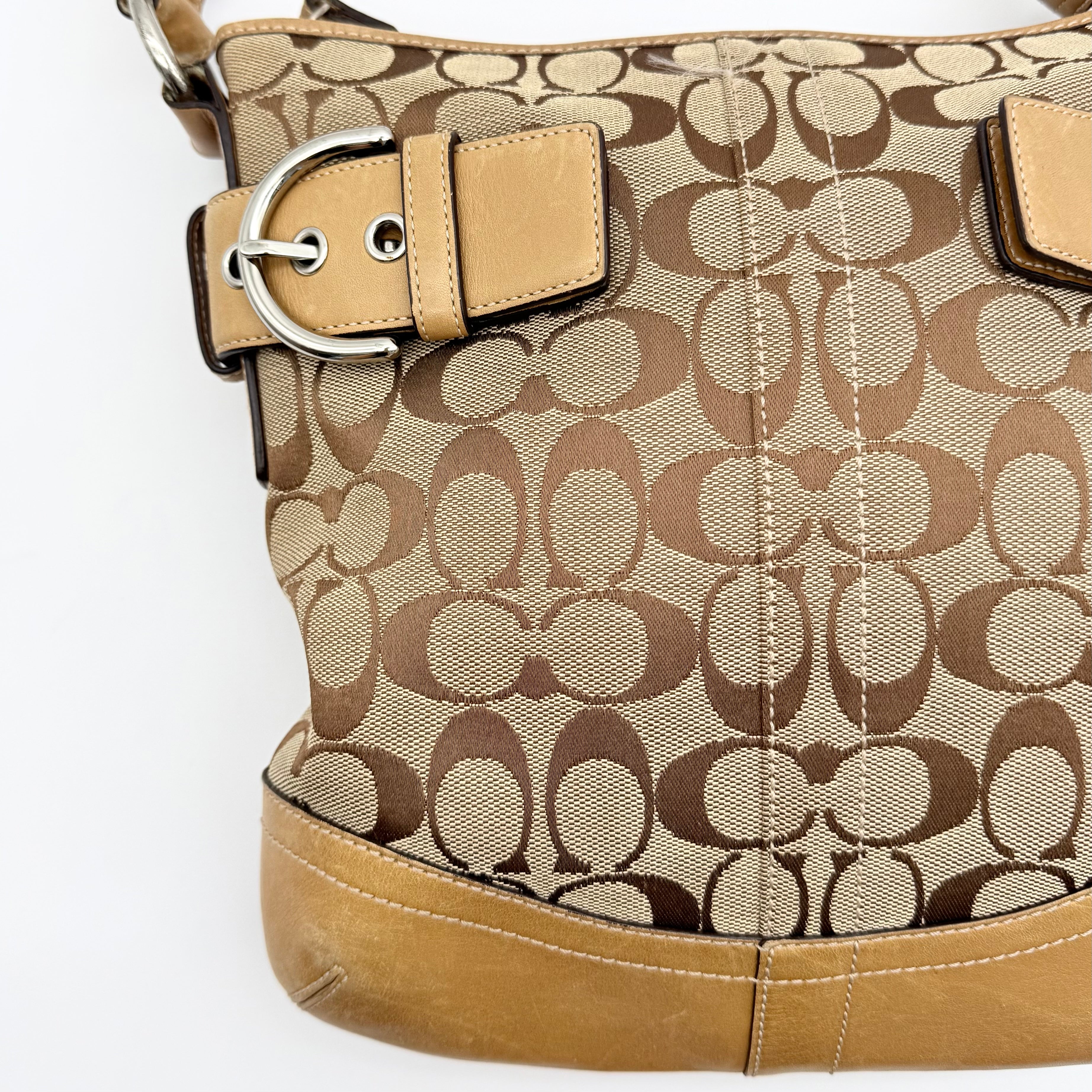 Coach 2Way Signature Canvas Shoulder Bag Beige/Tan