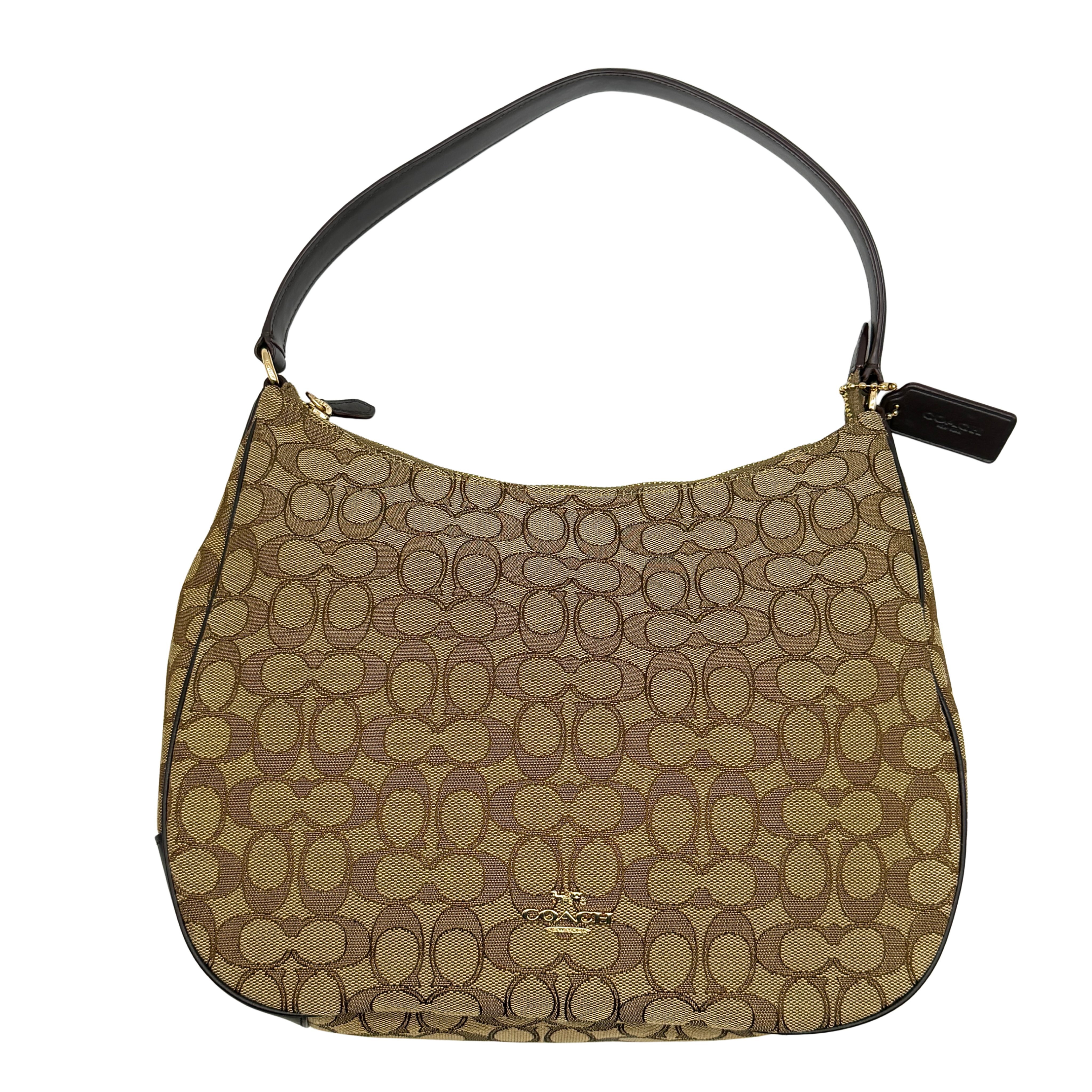 Coach Signature Hobo Canvas Shoulder Bag Beige/Brown