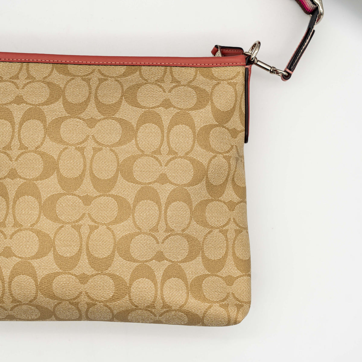 Coach Signature Script File Crossbody Bag Beige/Burgundy