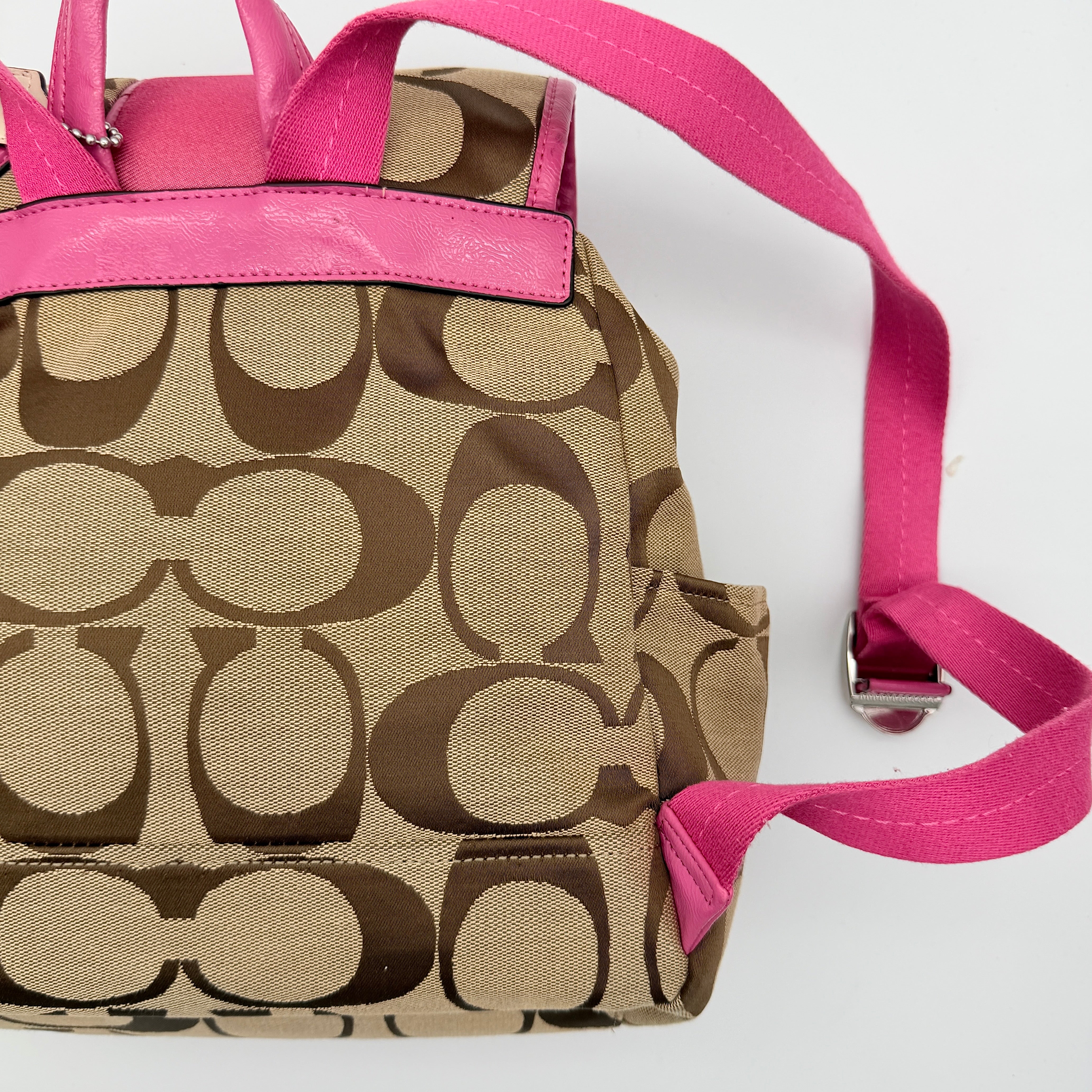 Coach Signature Stripe Mini Backpack Beige/Pink