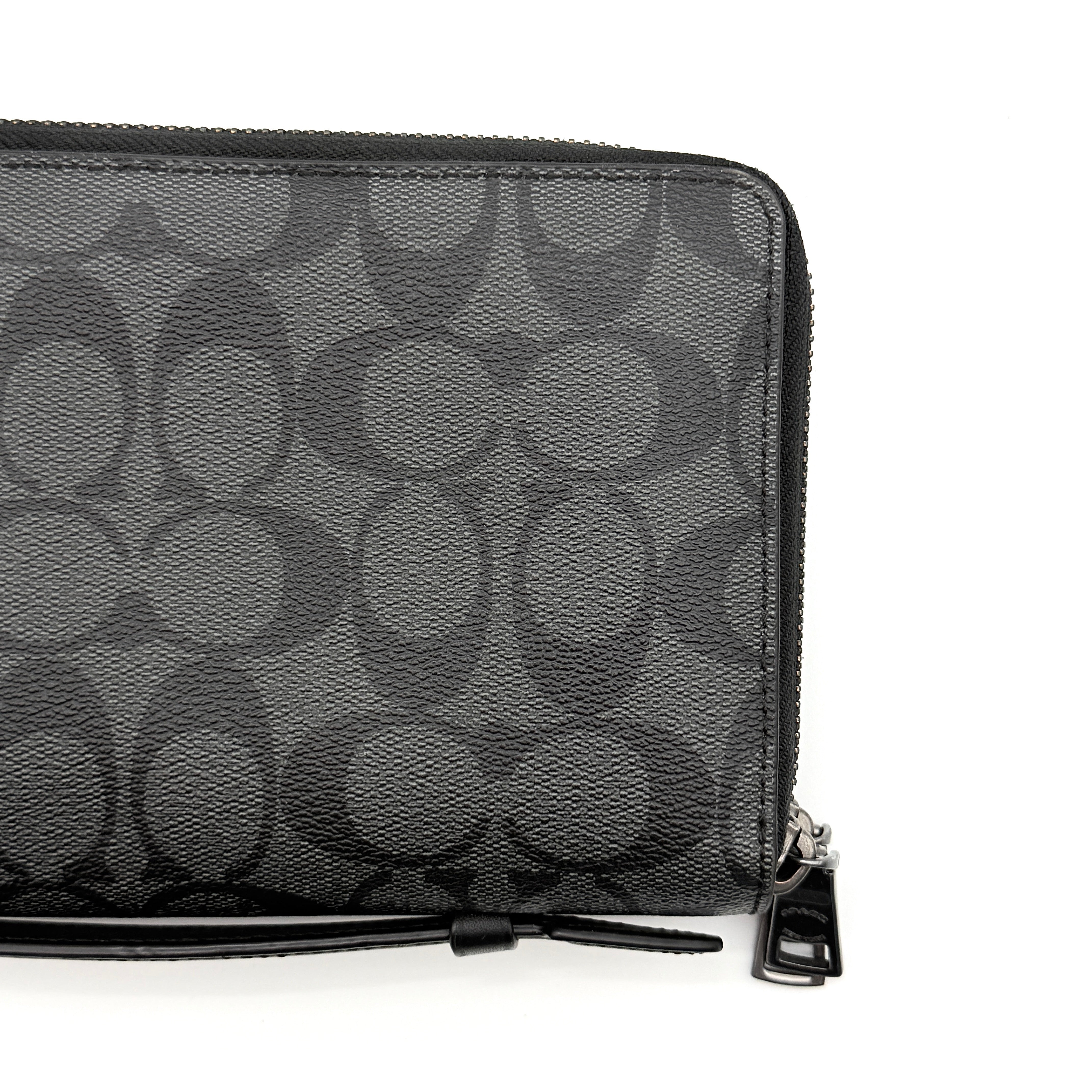 Coach Signature Double Zip Travel Organizer Bag Charcoal Grey/Black