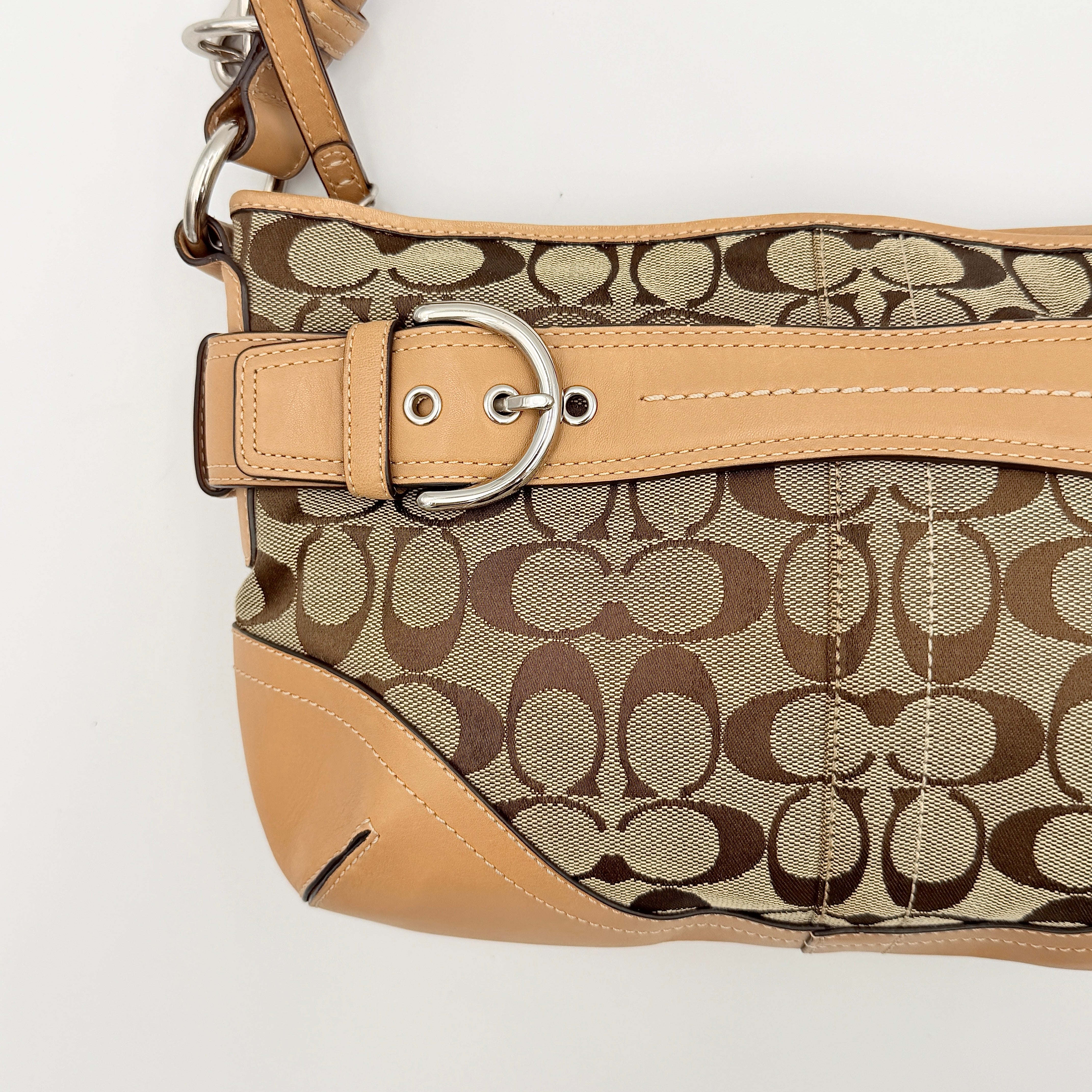 Coach 2Way Signature Sufflette Shoulder Bag Beige